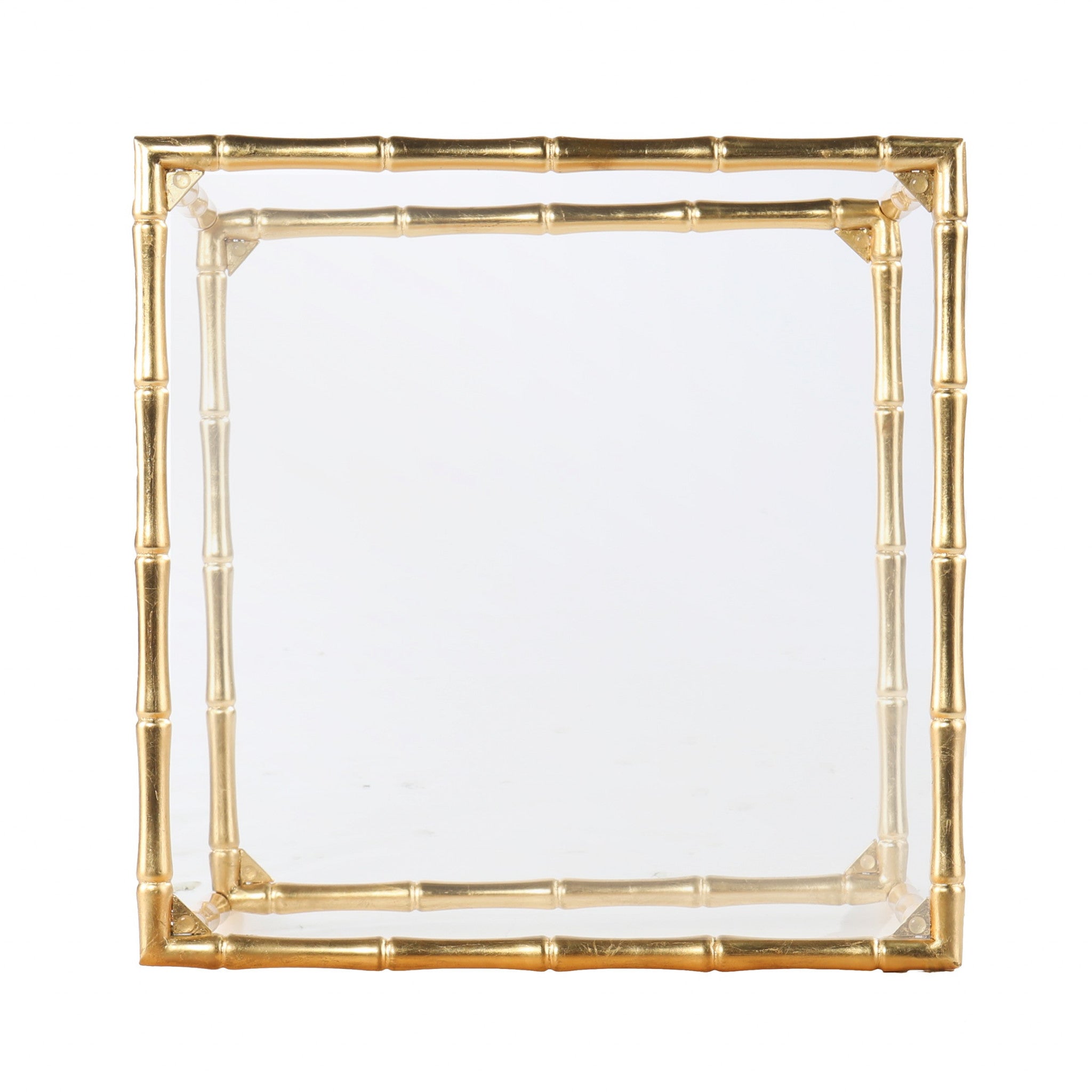 23" Gold Glass Top Square End Table With Shelf-3