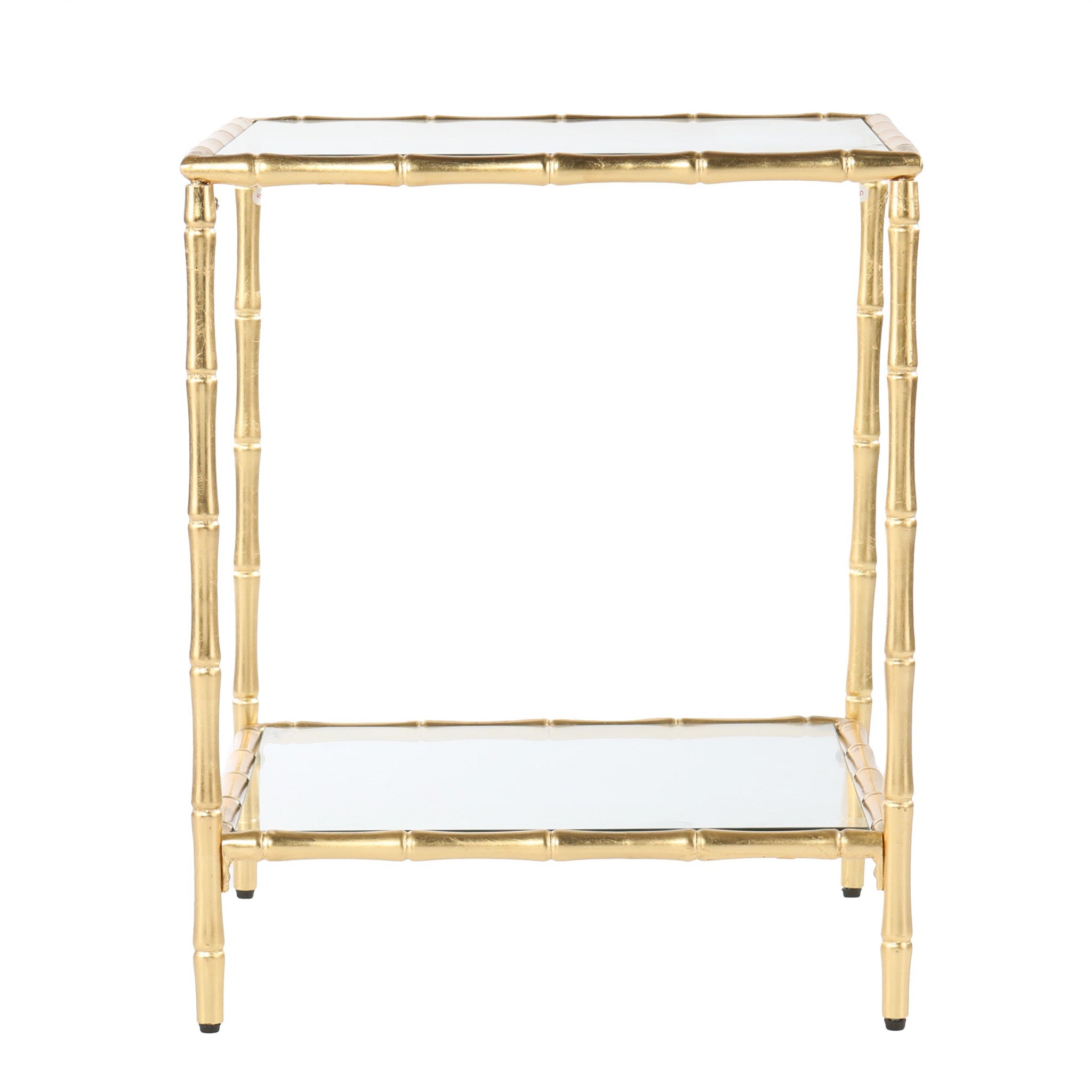 23" Gold Glass Top Square End Table With Shelf-4