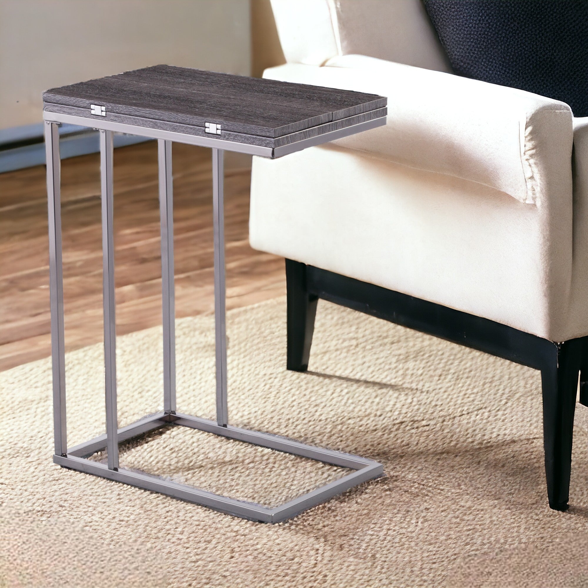 25" Silver And Gray Expandable Rectangular End Table-1