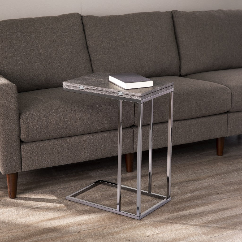 25" Silver And Gray Expandable Rectangular End Table-8