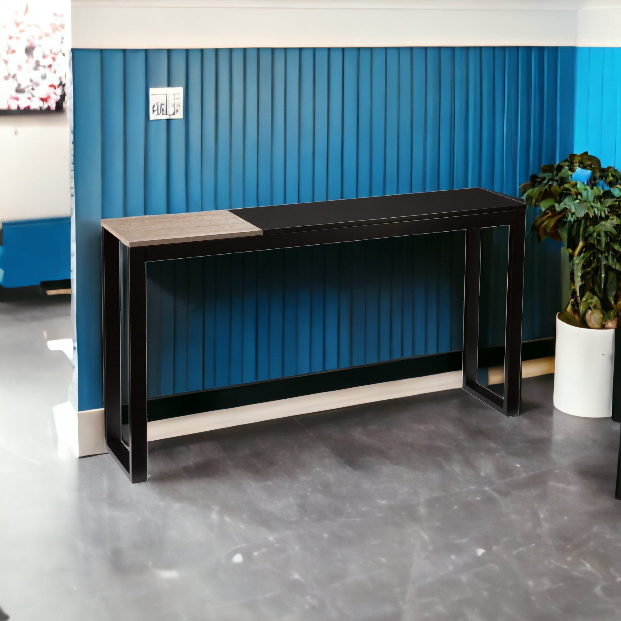 56" Natural and Black and Black Sled Console Table-2