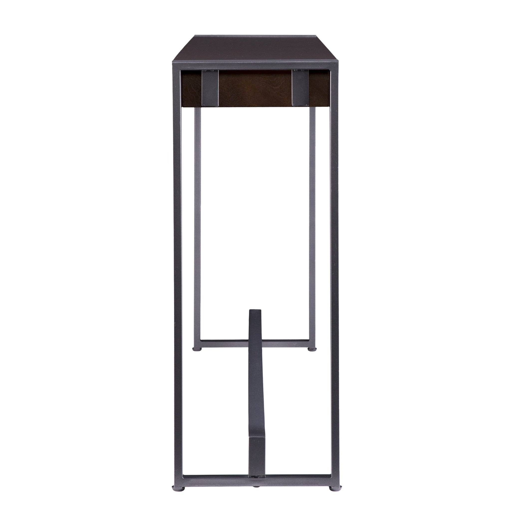 54" Dark Brown and Gunmetal Sled Console Table-3