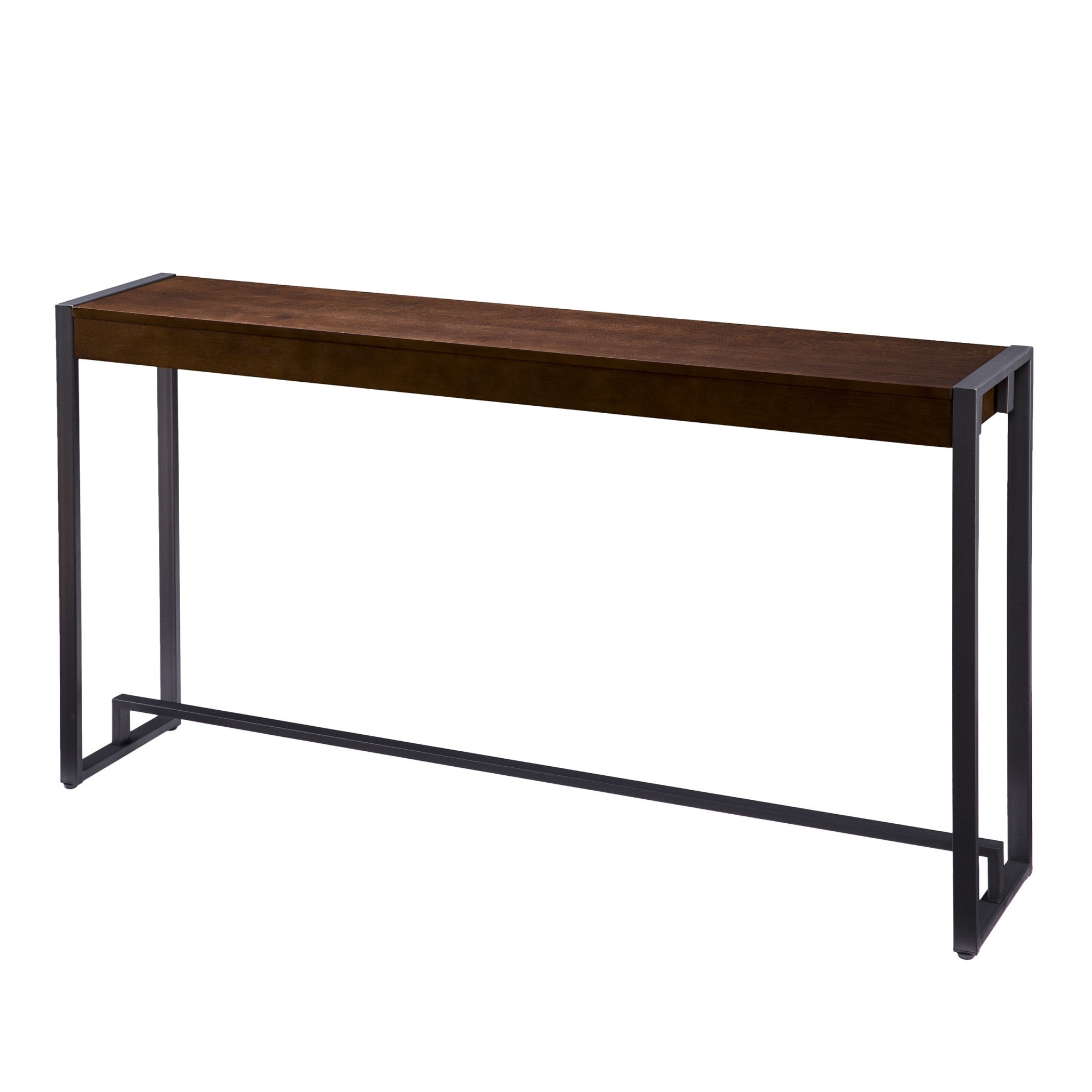 54" Dark Brown and Gunmetal Sled Console Table-4
