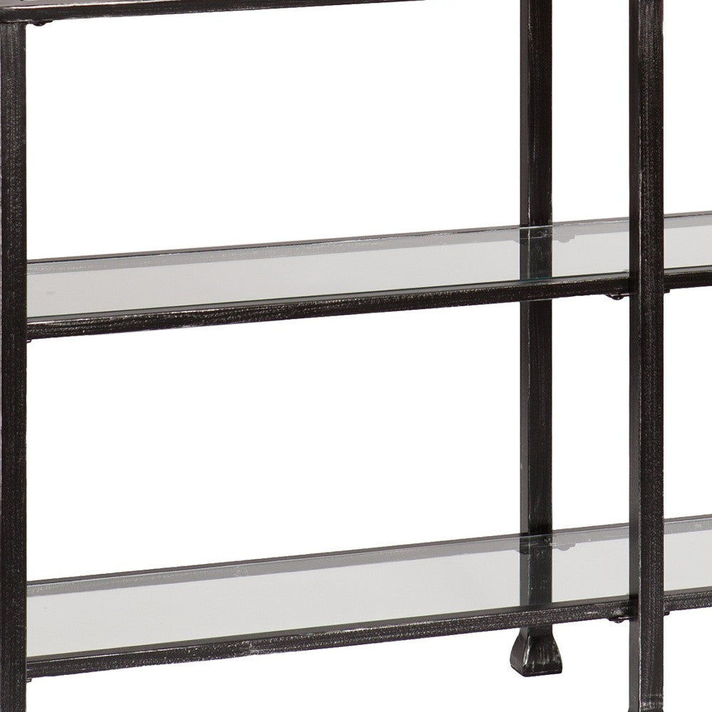 49" Clear and Black Glass Distressed Floor Shelf Console Table With Storage-4