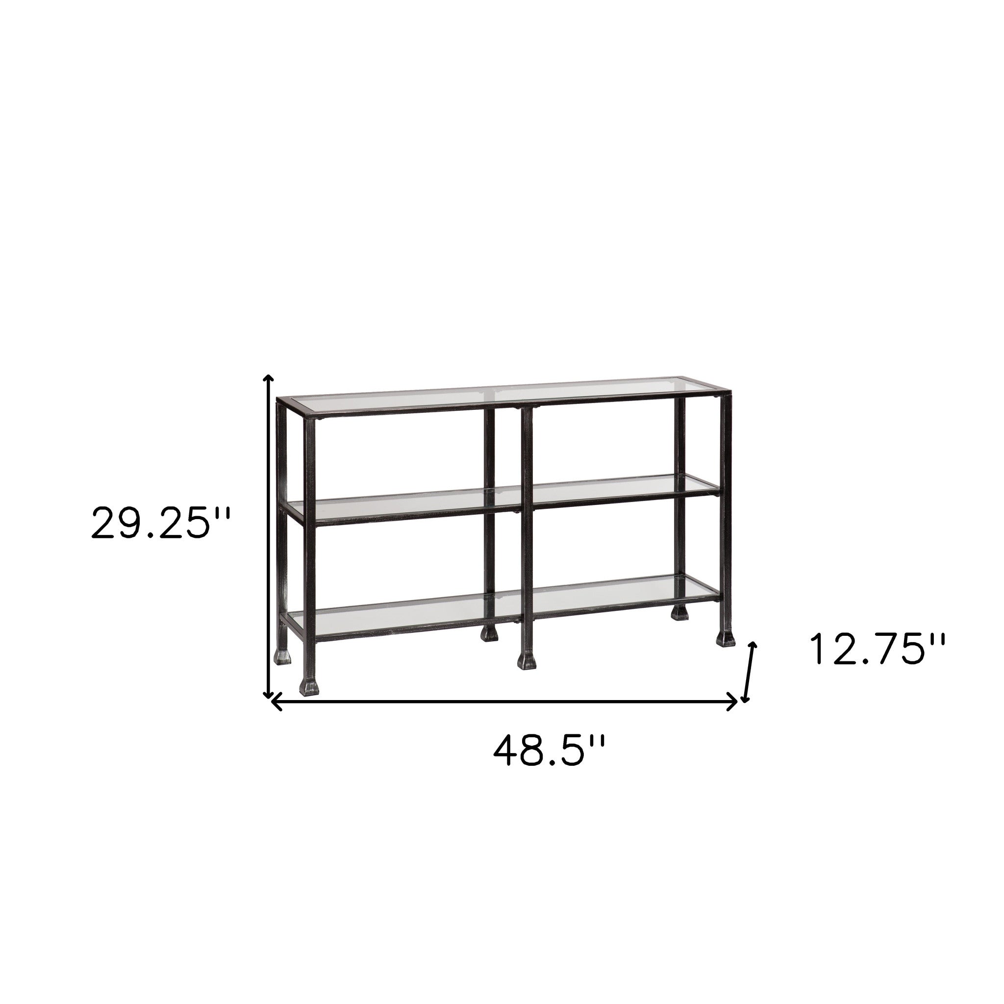 49" Clear and Black Glass Distressed Floor Shelf Console Table With Storage-6