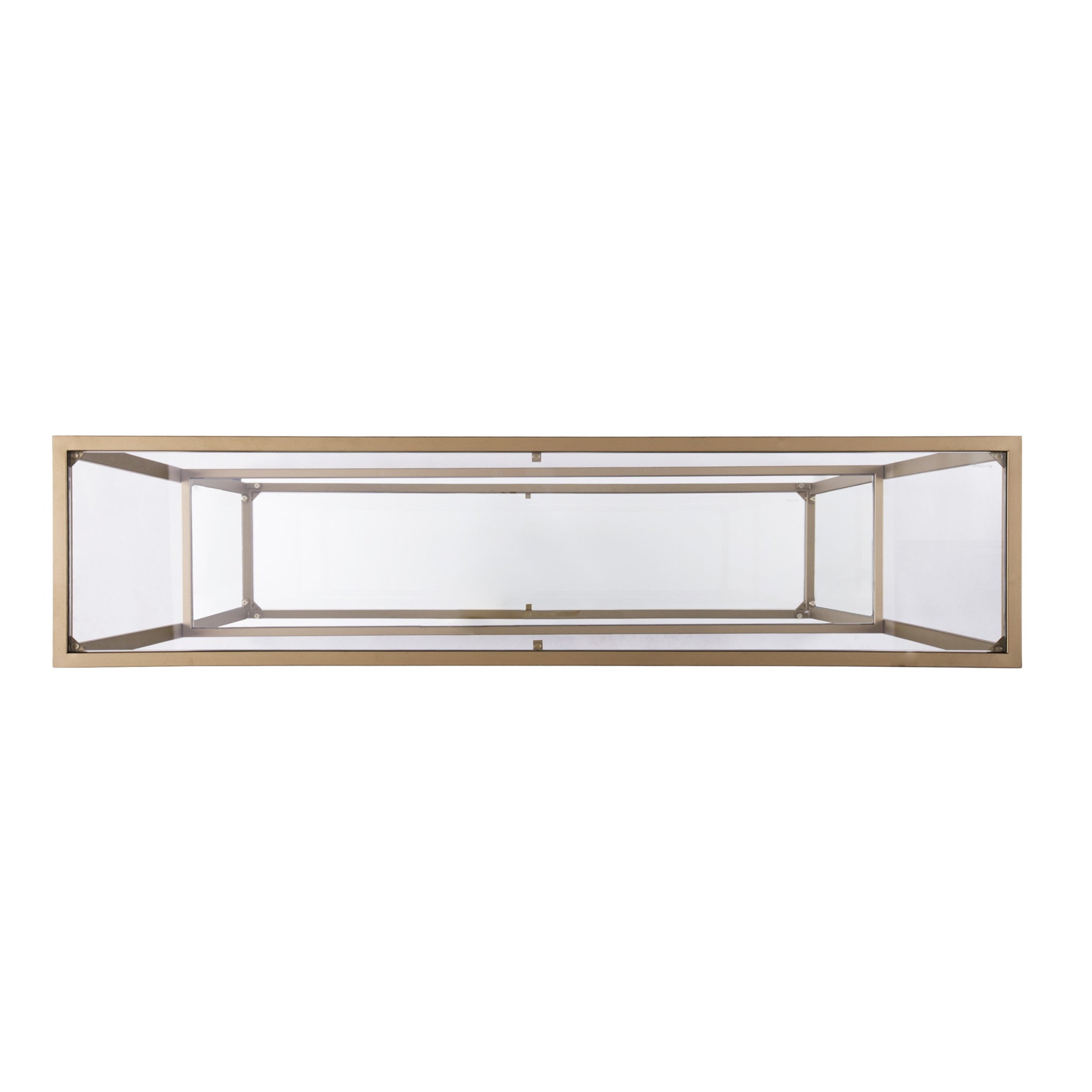 52" Clear and Gold Glass Mirrored Sled Console Table With Shelves-4