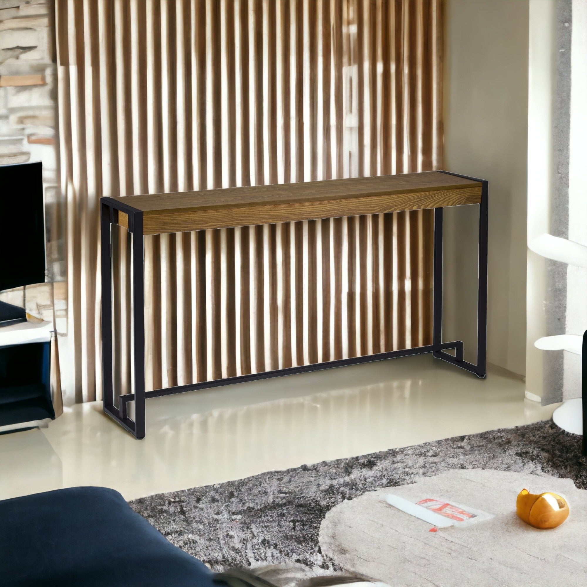 54" Gray Brown and Black Distressed Sled Console Table-6