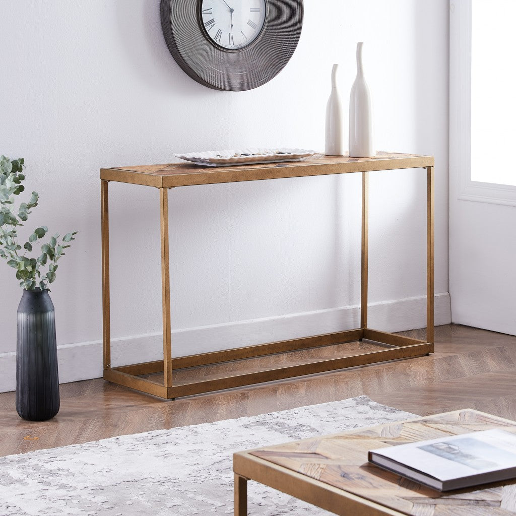 48" Natural and Brass Reclaimed Wood Frame Console Table-6