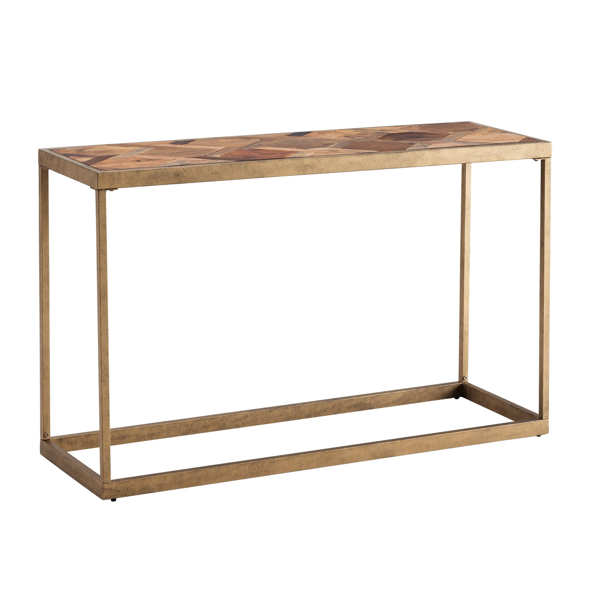 48" Natural and Brass Reclaimed Wood Frame Console Table-4