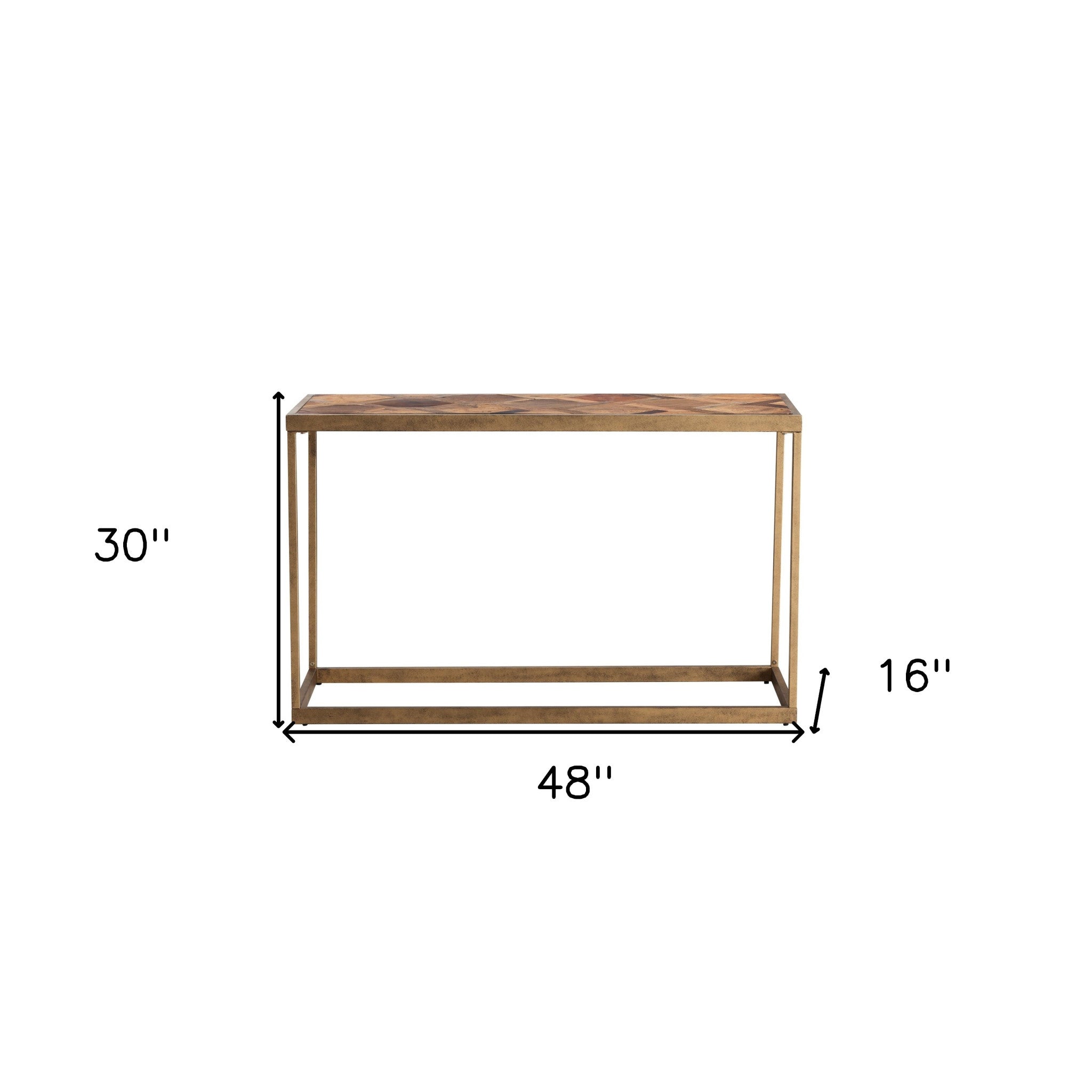 48" Natural and Brass Reclaimed Wood Frame Console Table-7