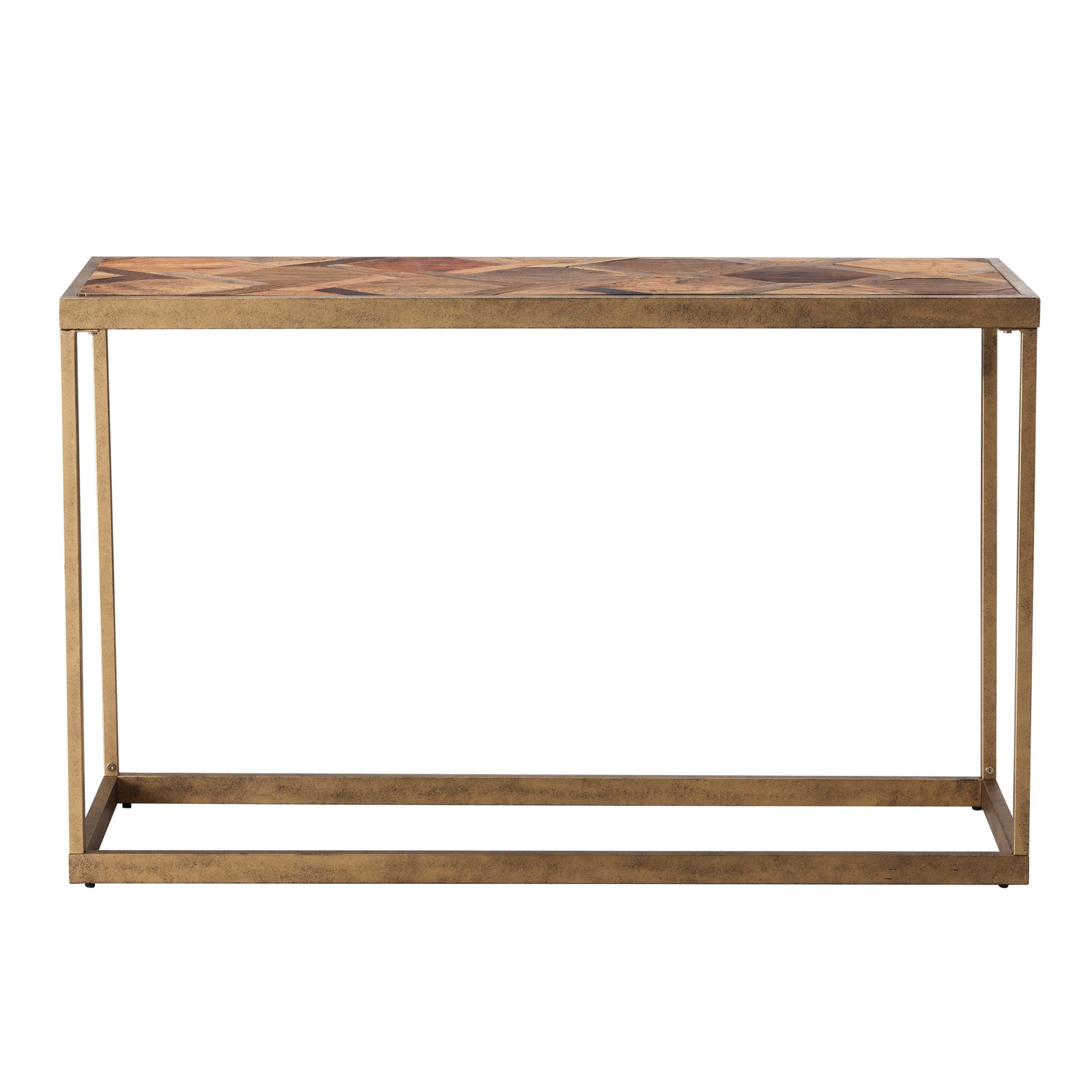 48" Natural and Brass Reclaimed Wood Frame Console Table-5