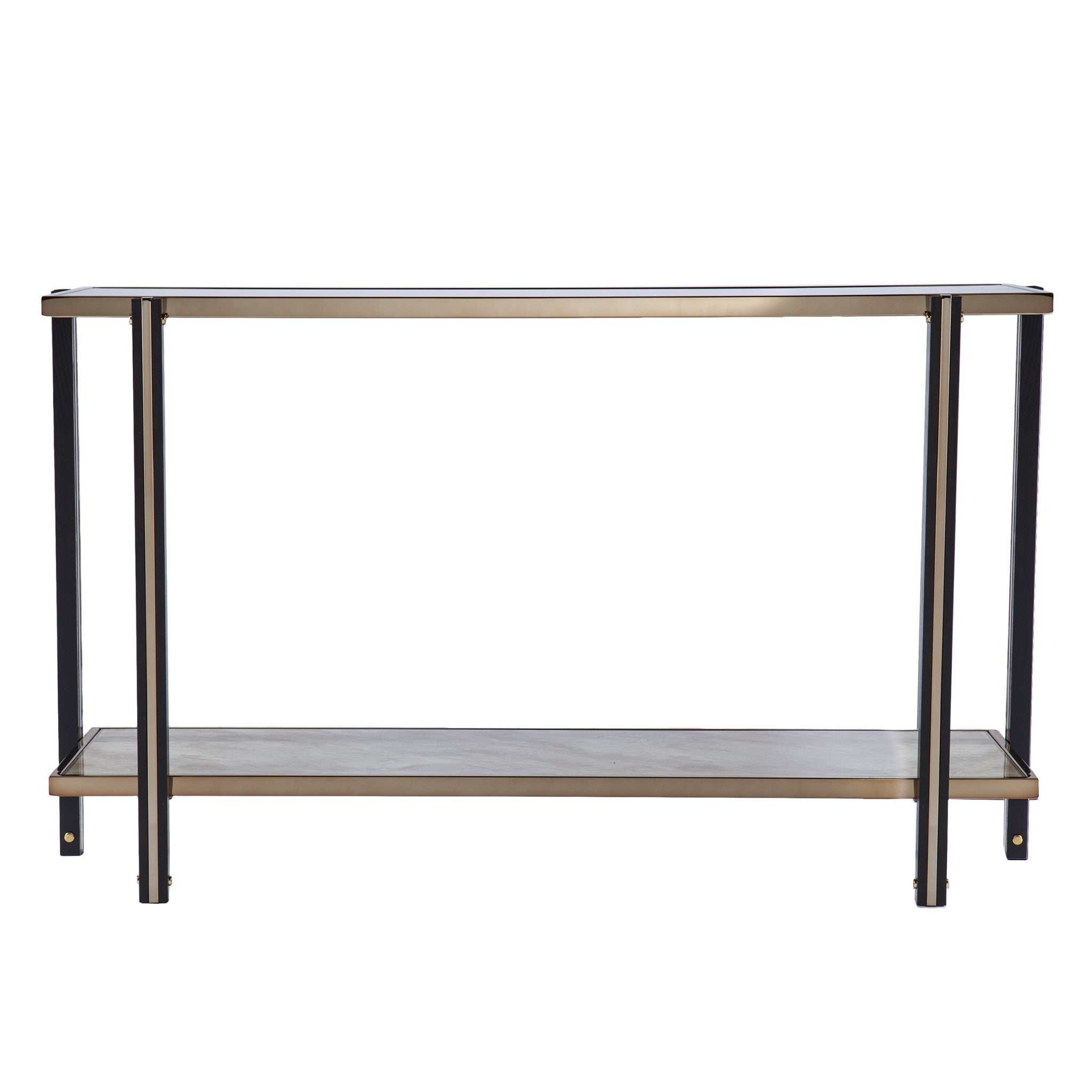 50" Smoky Black and Champagne Mirrored Glass Console Table With Shelf-7