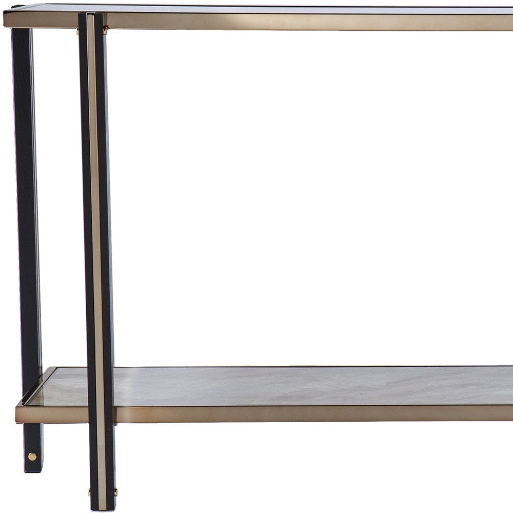 50" Smoky Black and Champagne Mirrored Glass Console Table With Shelf-6