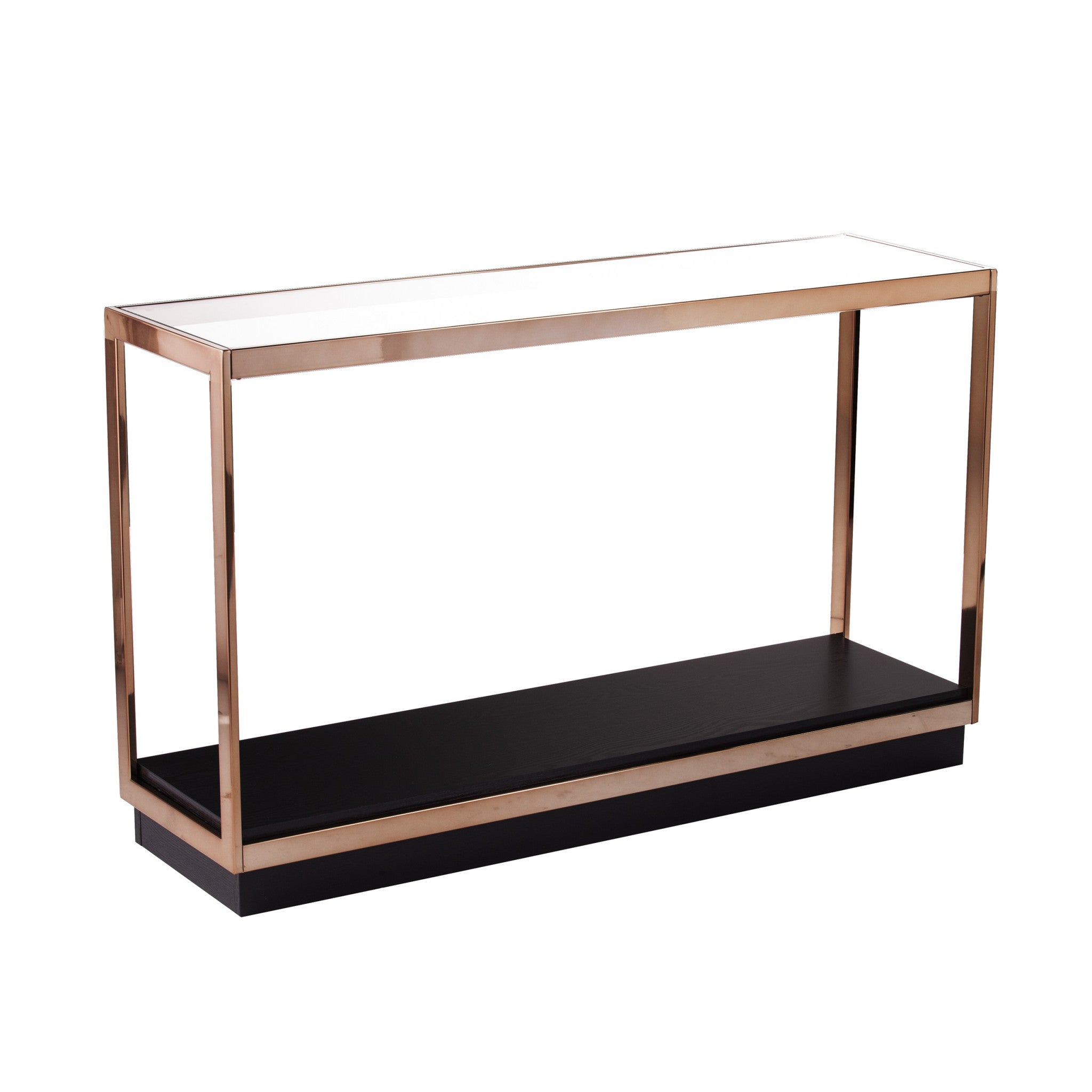48" Clear Black and Champagne Glass Floor Shelf Console Table With Shelf-2