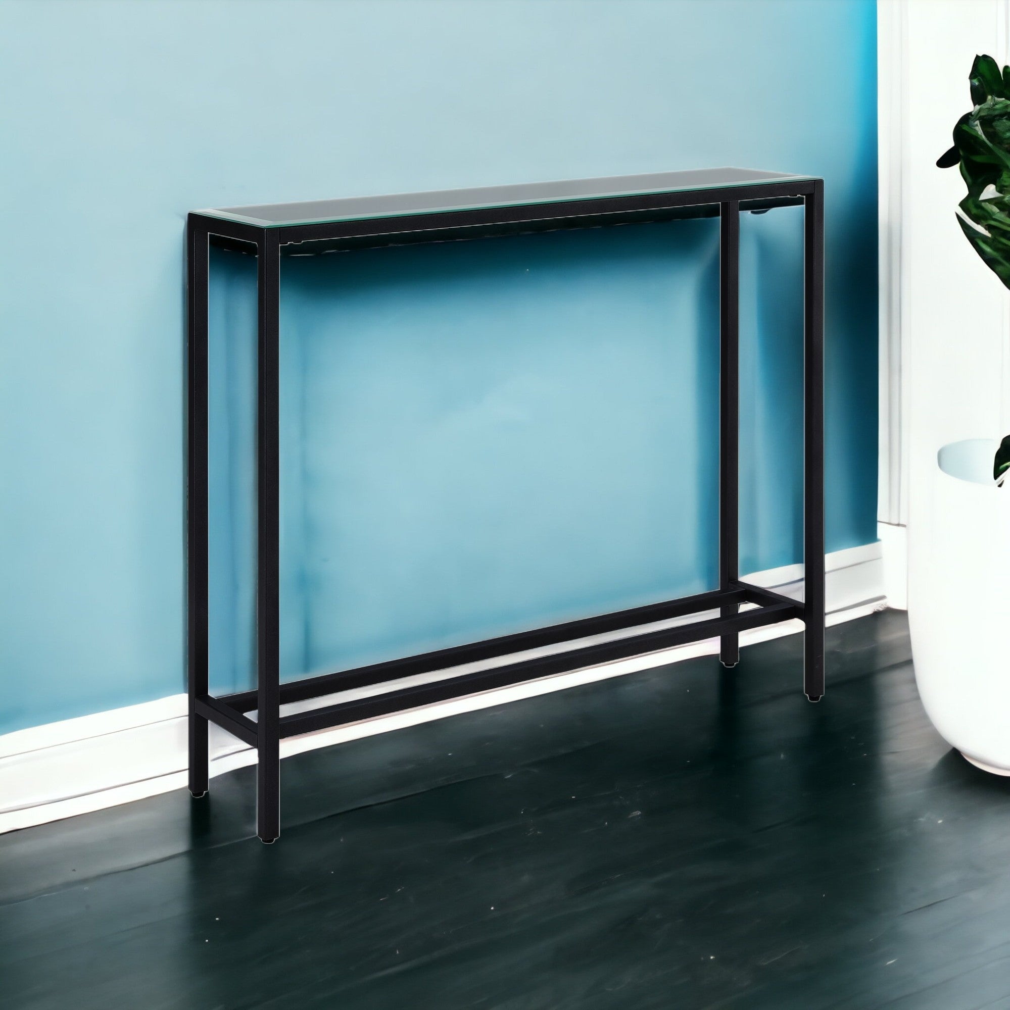 36" Black Mirrored Glass Console Table-0