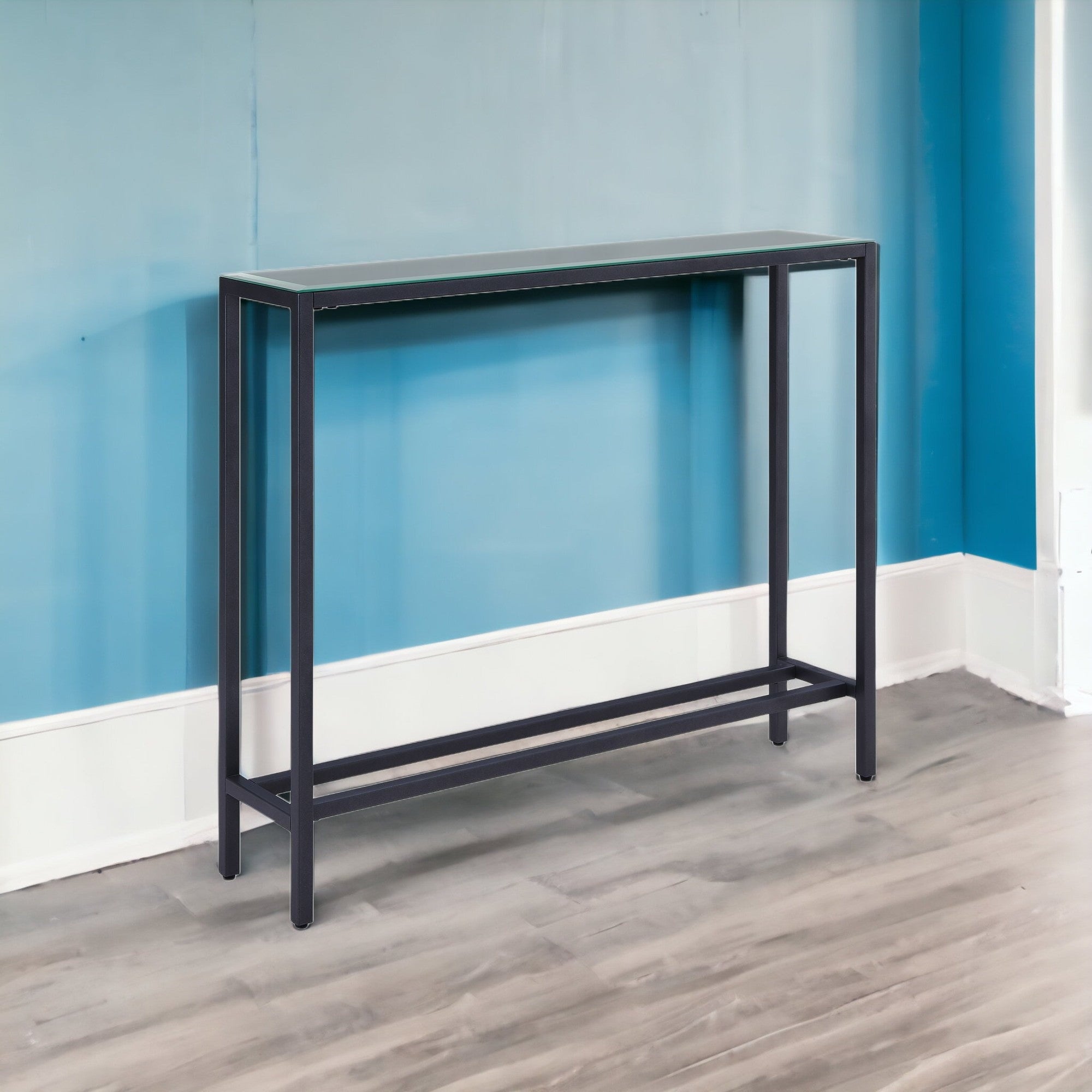 36" Black and Gunmetal Mirrored Glass Console Table-5