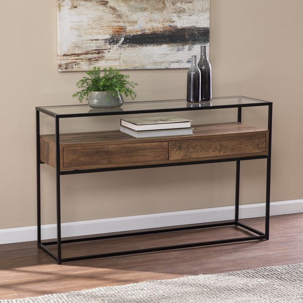 48" Clear and Black Glass Frame Console Table With Storage With Storage-6