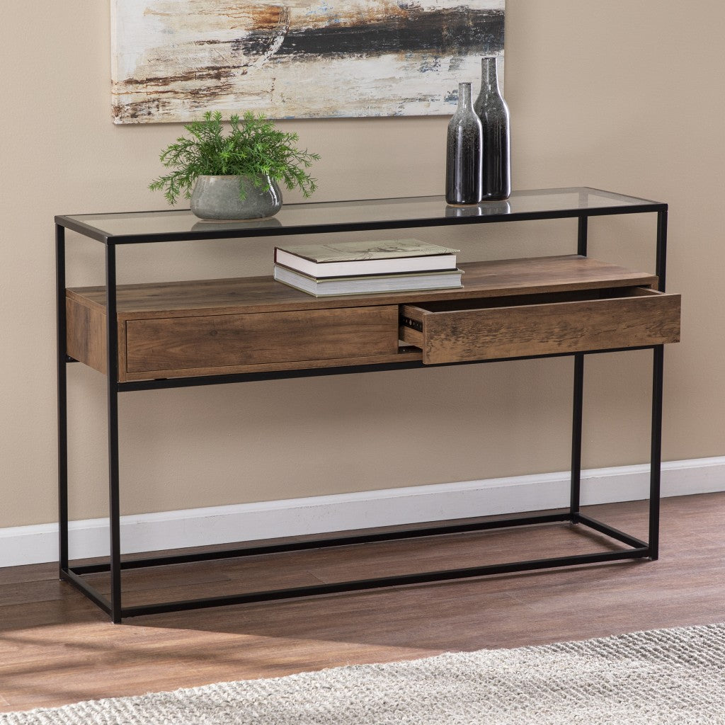 48" Clear and Black Glass Frame Console Table With Storage With Storage-7