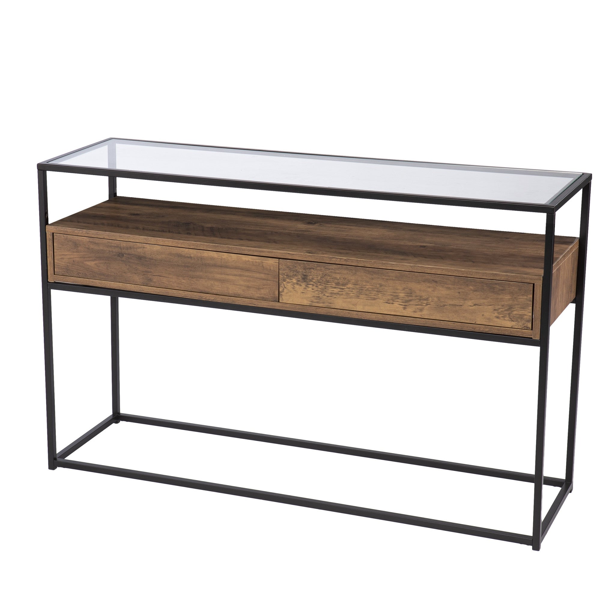 48" Clear and Black Glass Frame Console Table With Storage With Storage-0