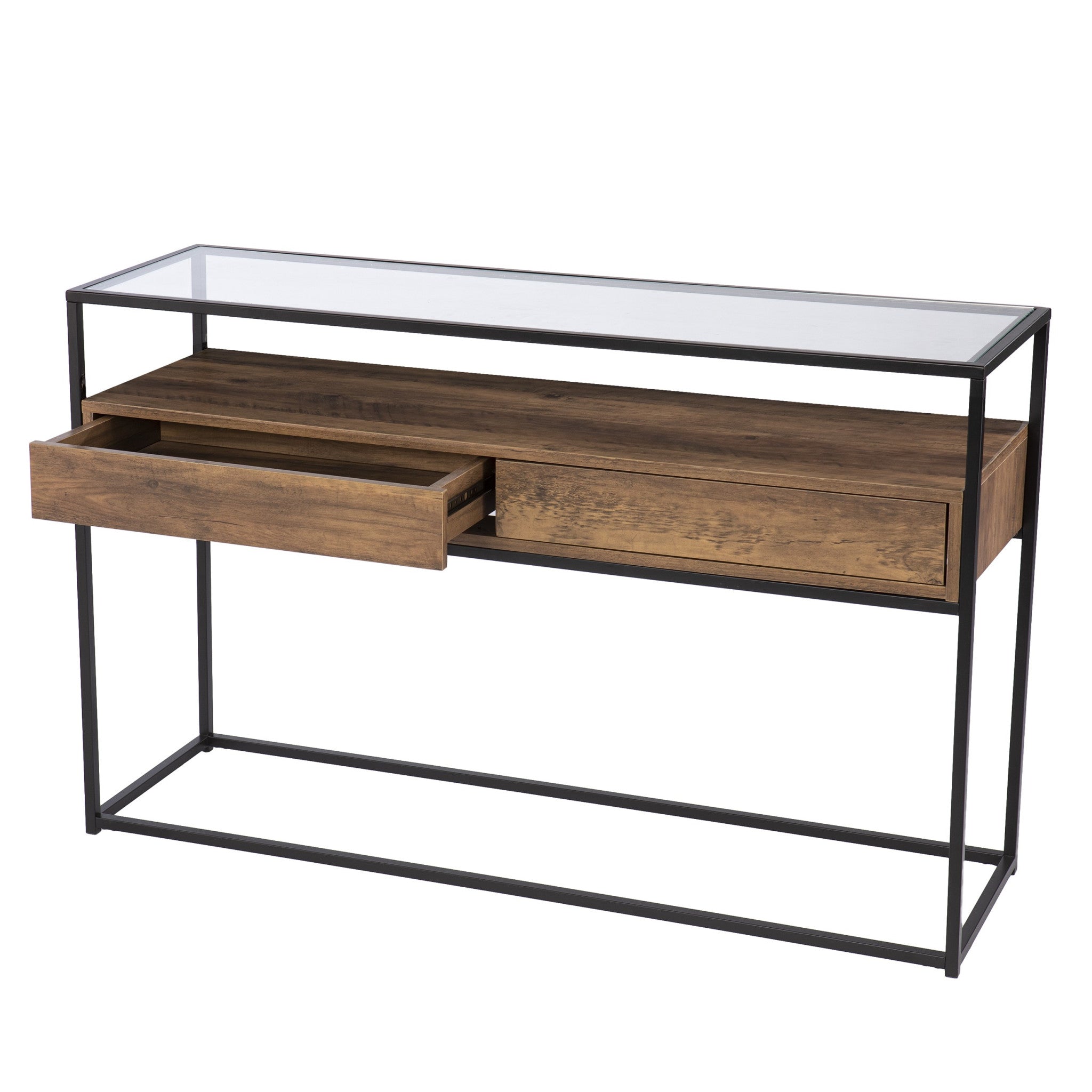 48" Clear and Black Glass Frame Console Table With Storage With Storage-4
