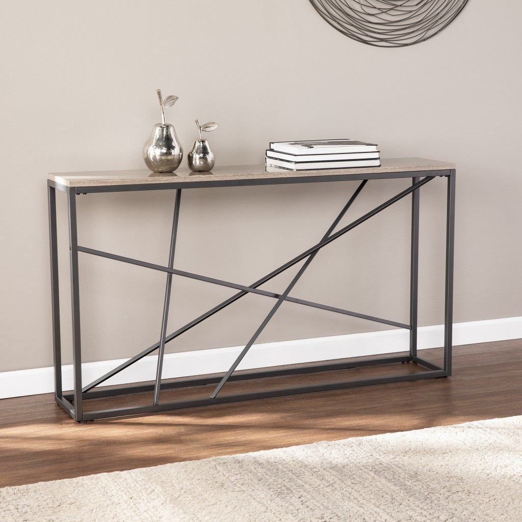 52" Taupe and Gray Faux Stone Frame Console Table-5