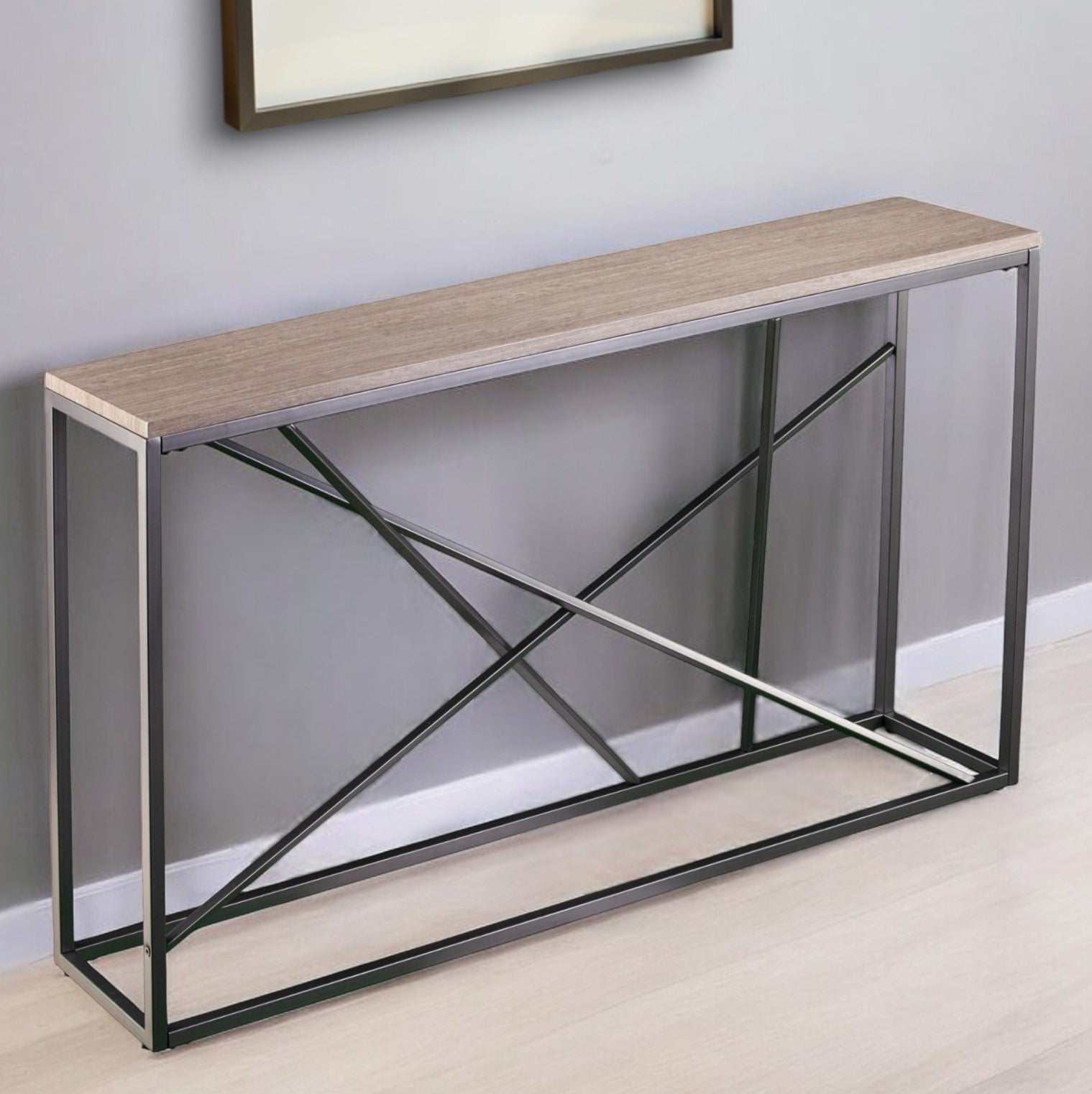 52" Taupe and Gray Faux Stone Frame Console Table-0