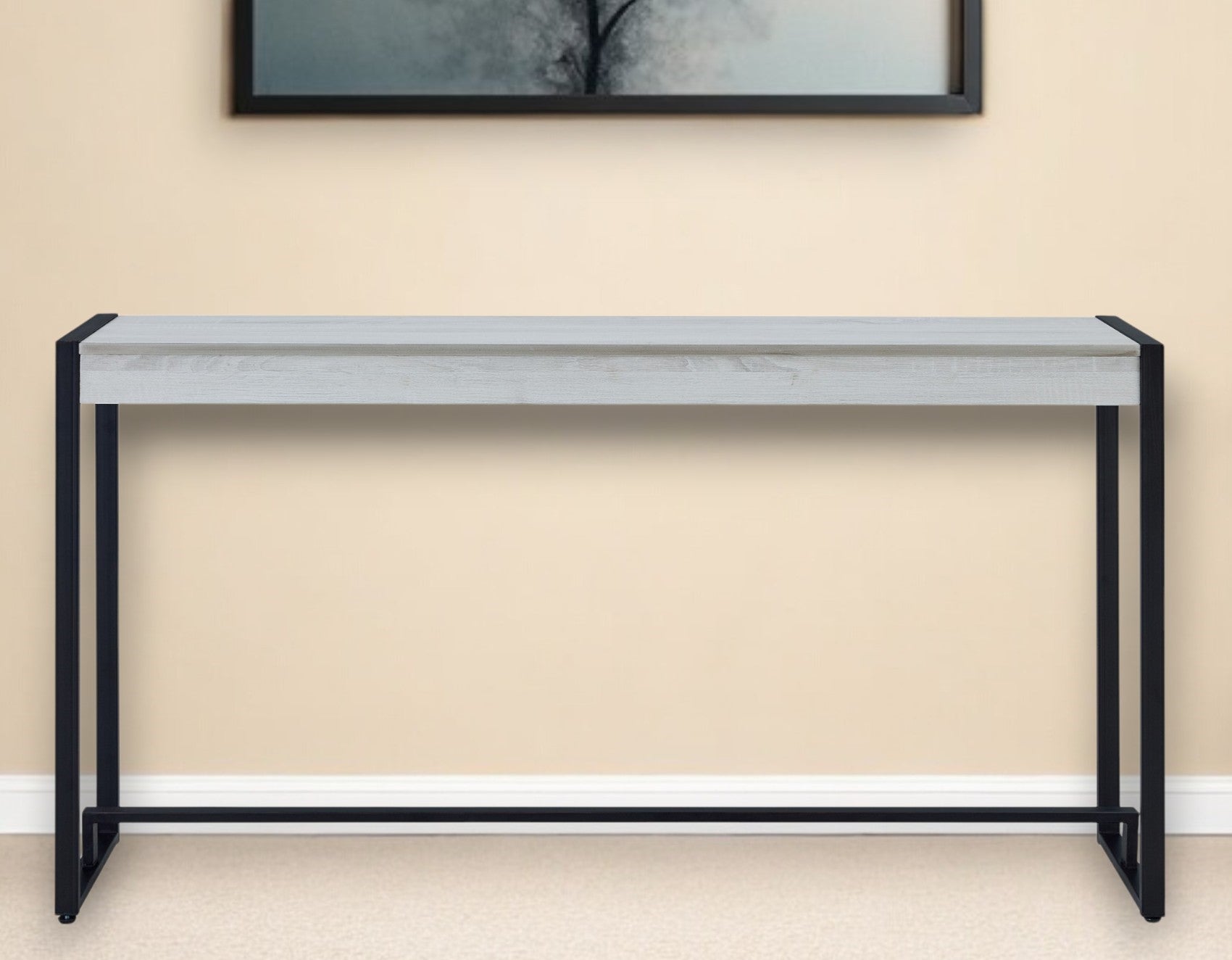 54" White and Black Distressed Sled Console Table-0