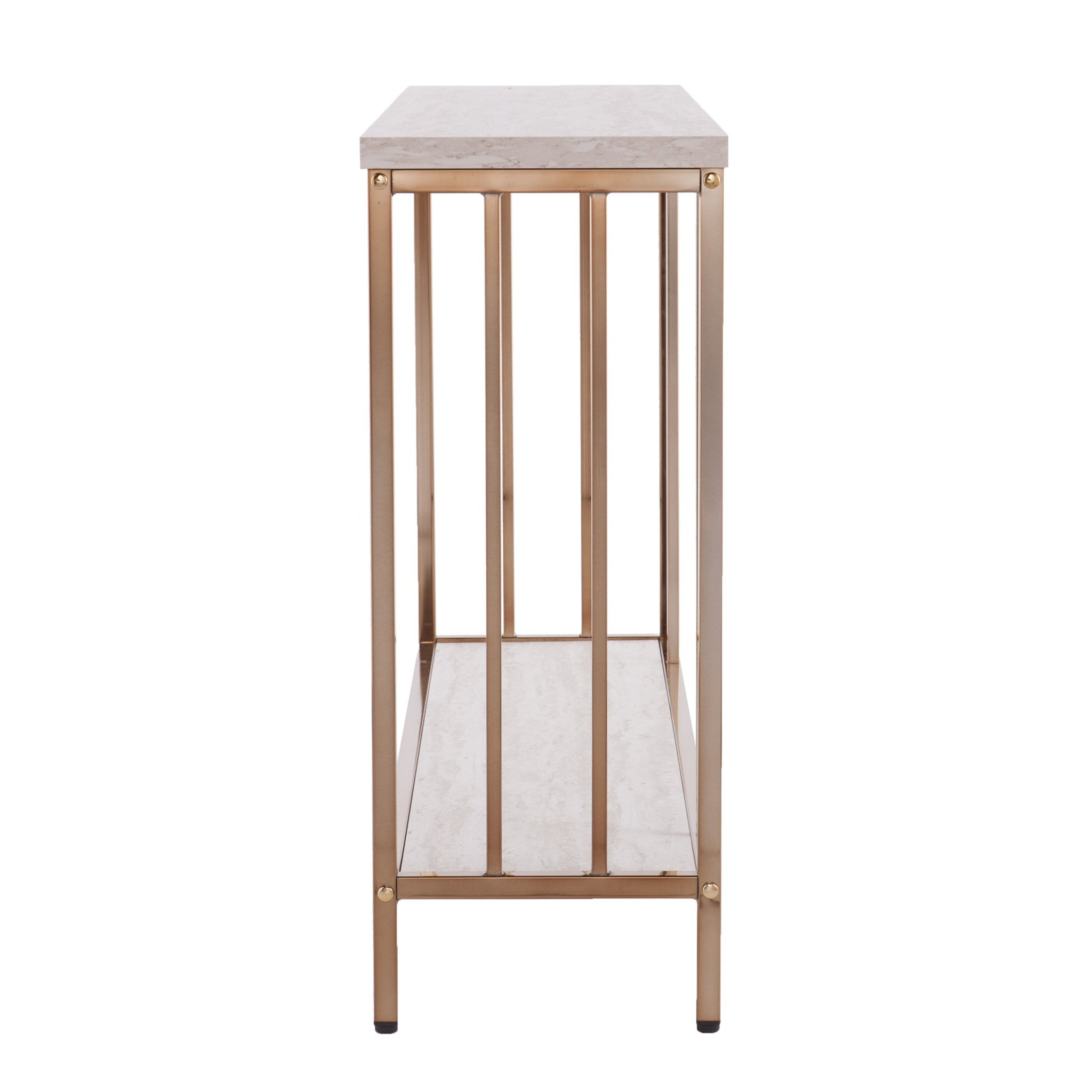 48" Champagne and Gold Faux Stone Floor Shelf Console Table With Storage-2