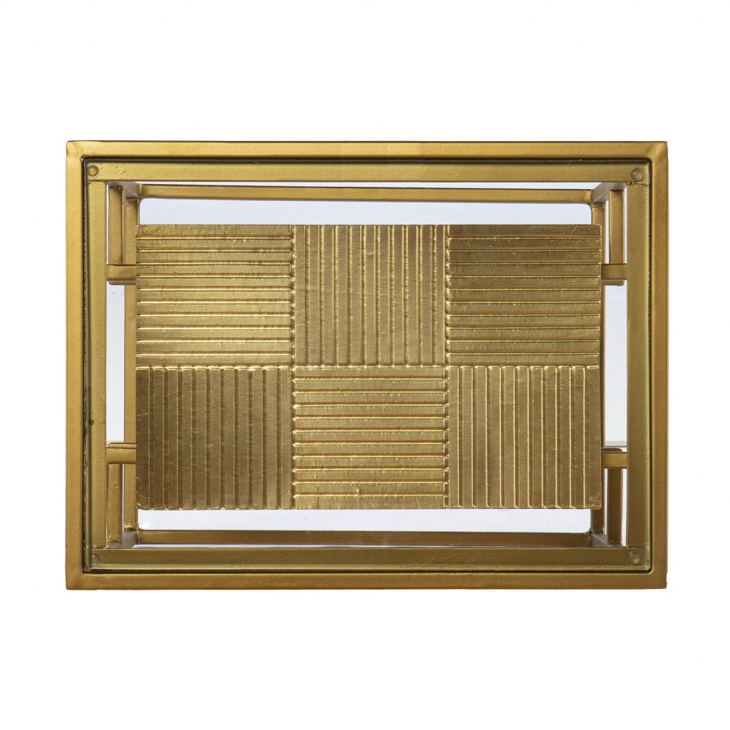 24" Brass Glass And Iron Rectangular End Table With Two Shelves-5