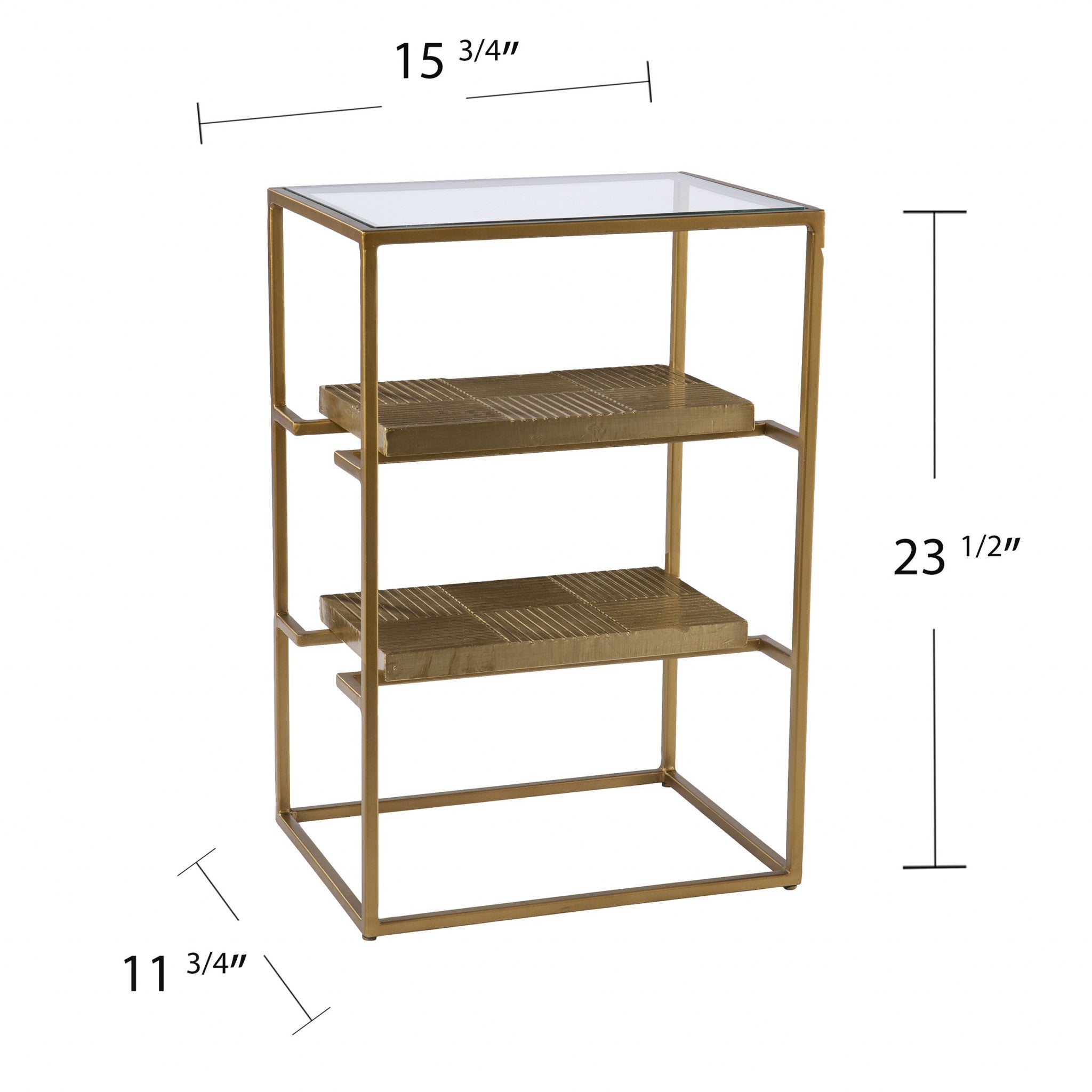 24" Brass Glass And Iron Rectangular End Table With Two Shelves-6