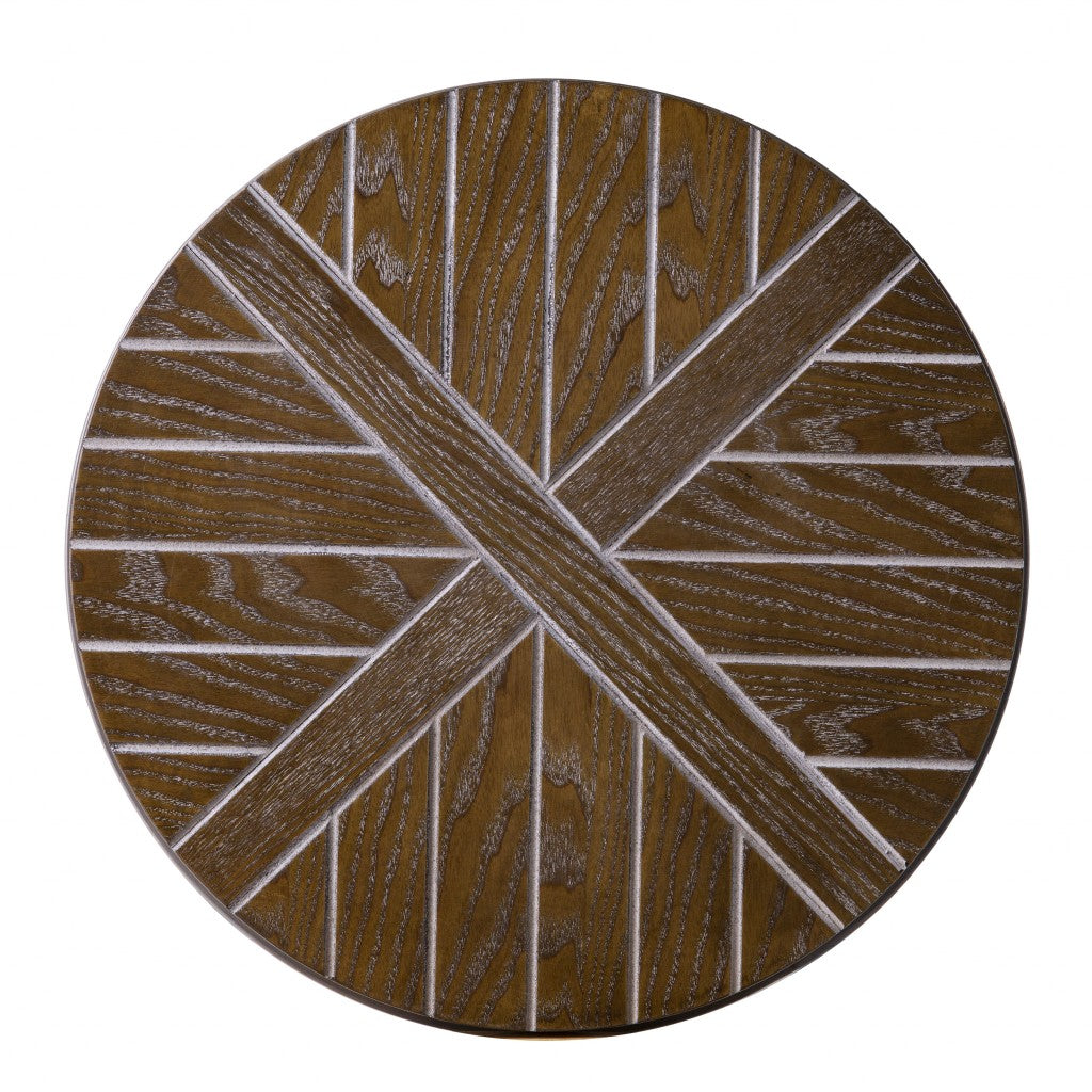 24" Brown Manufactured Wood And Iron Round End Table With Shelf-1