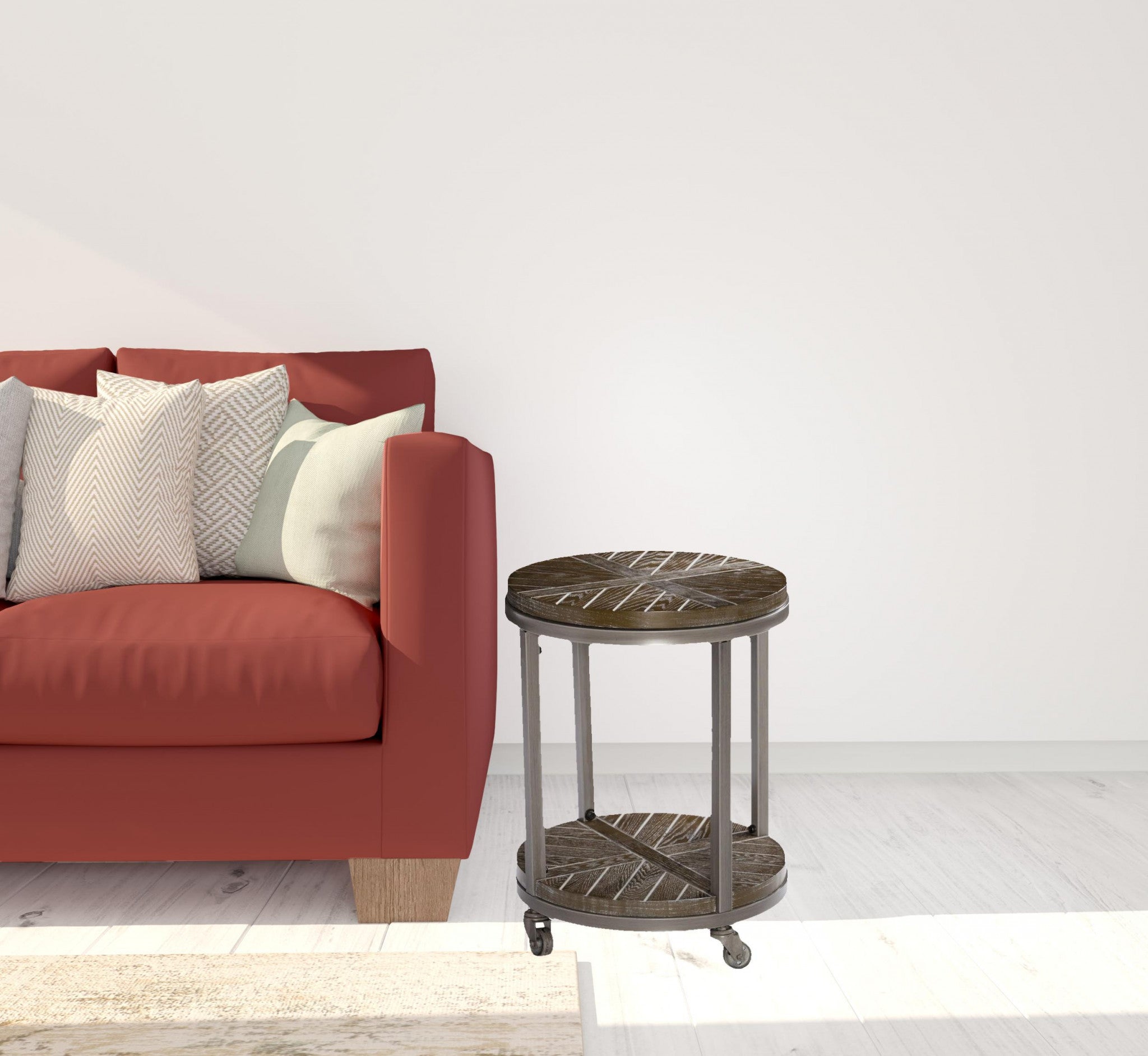 24" Brown Manufactured Wood And Iron Round End Table With Shelf-2