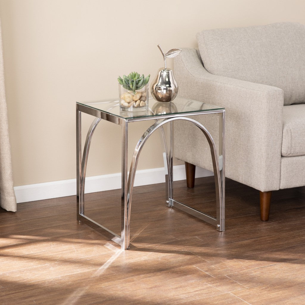 22" Chrome Glass And Iron Square End Table-6