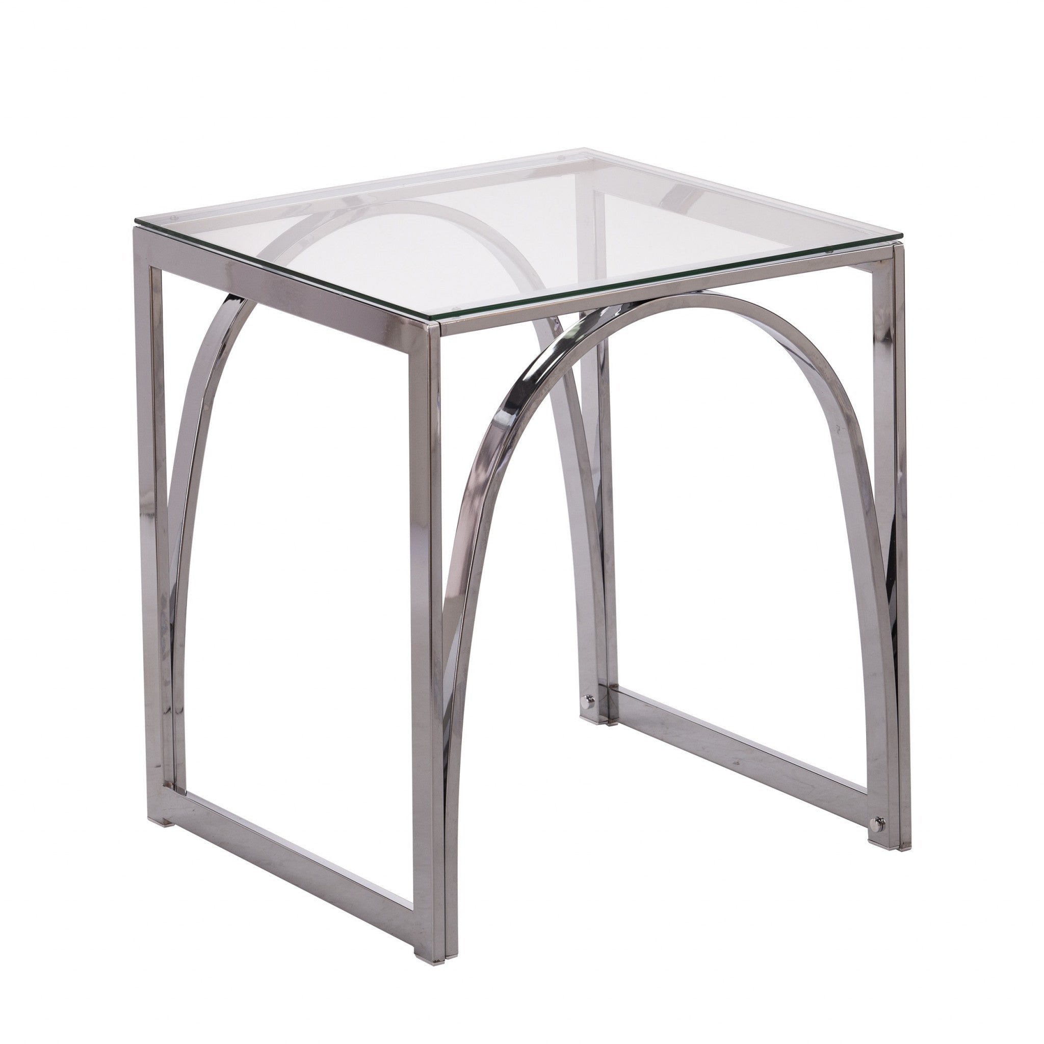 22" Chrome Glass And Iron Square End Table-1
