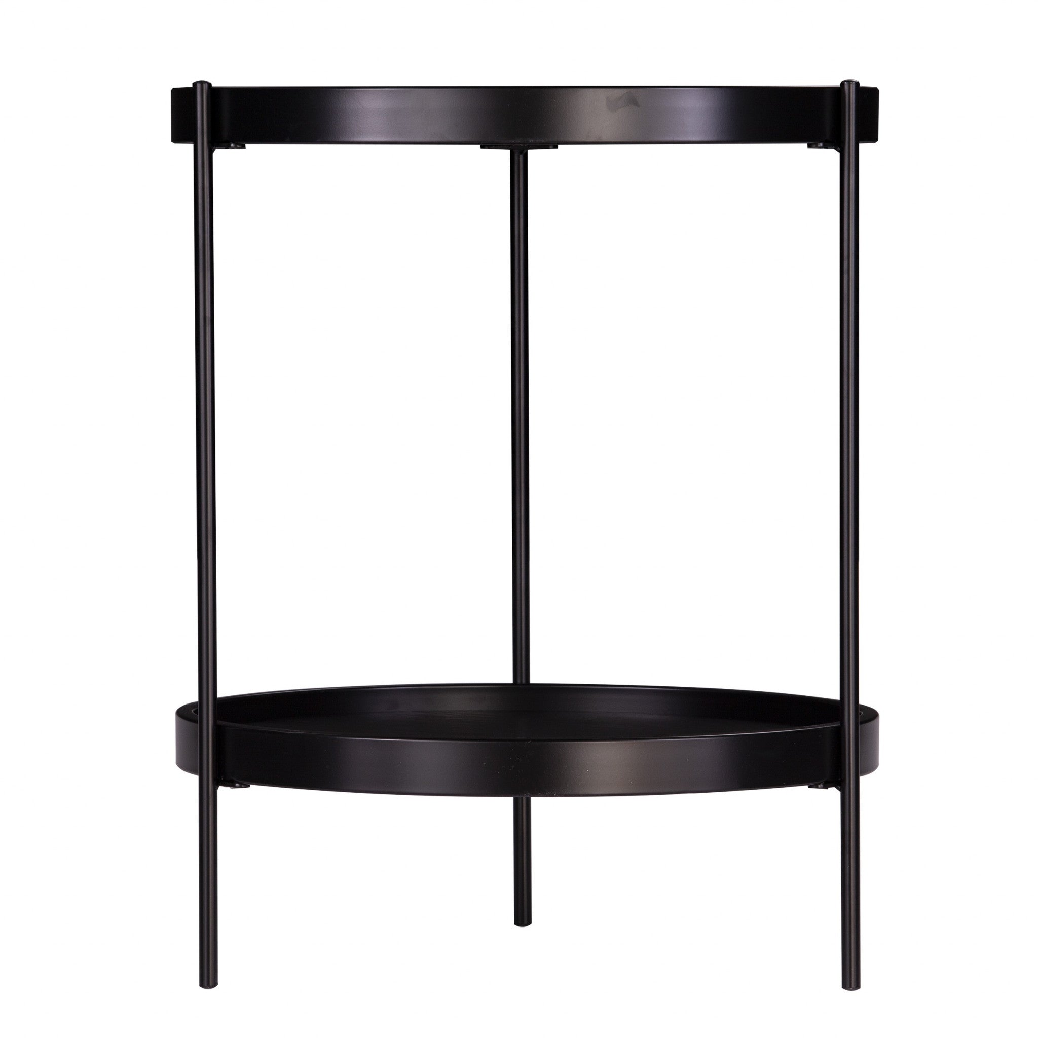 24" Black Manufactured Wood And Iron Round End Table With Shelf-0