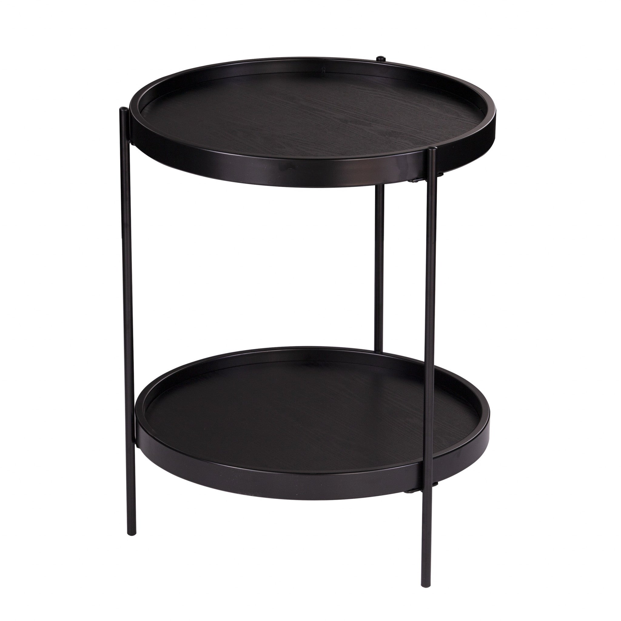 24" Black Manufactured Wood And Iron Round End Table With Shelf-2