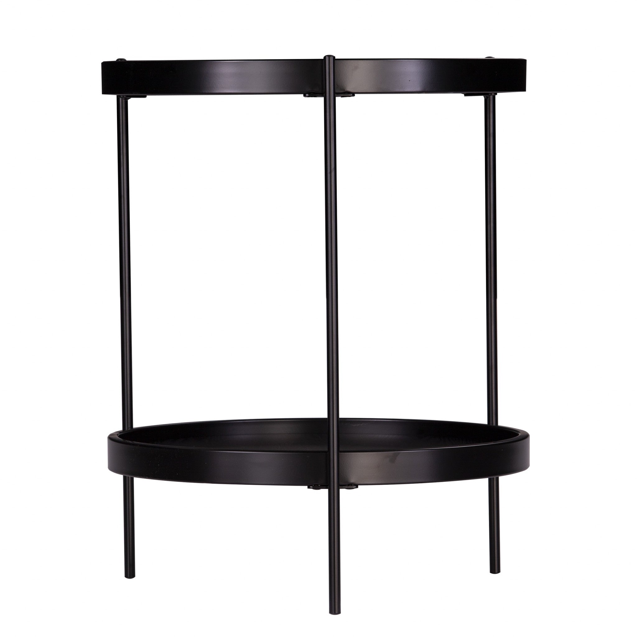 24" Black Manufactured Wood And Iron Round End Table With Shelf-3