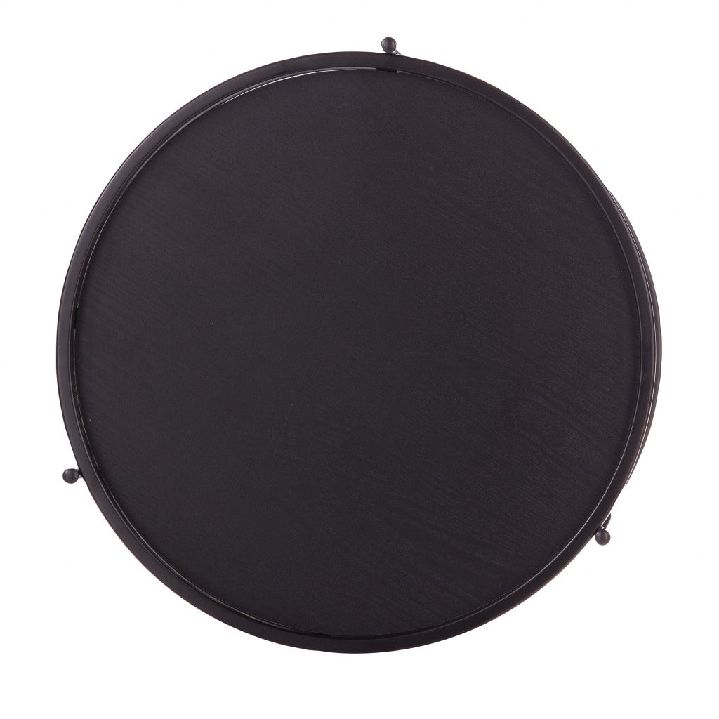 24" Black Manufactured Wood And Iron Round End Table With Shelf-4