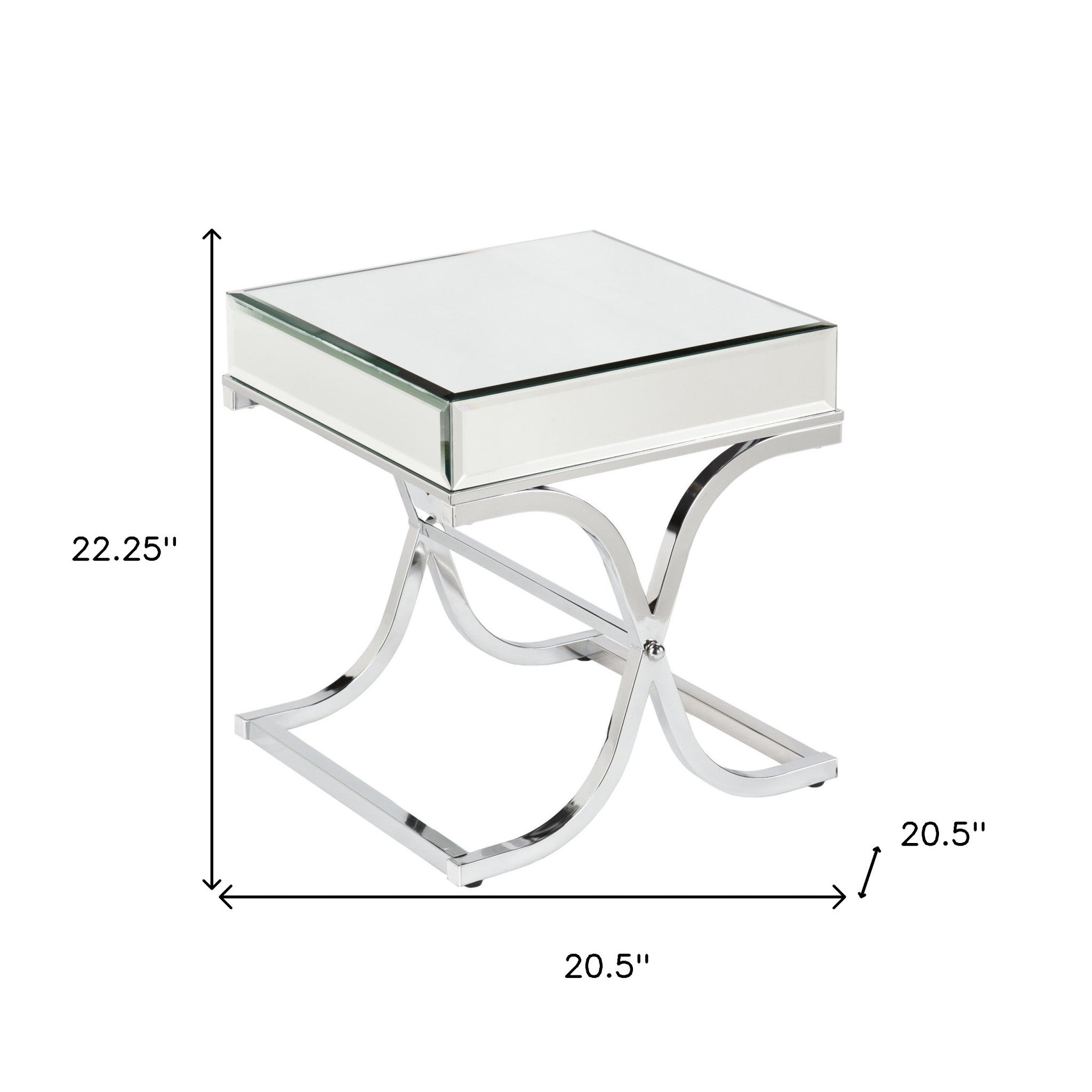 22" Silver And Clear Mirrored Glass Square End Table-5