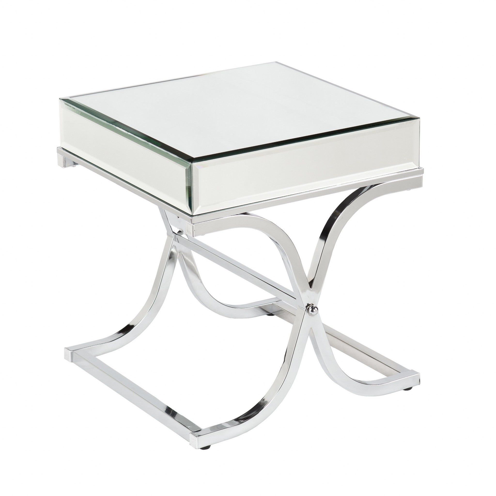 22" Silver And Clear Mirrored Glass Square End Table-0
