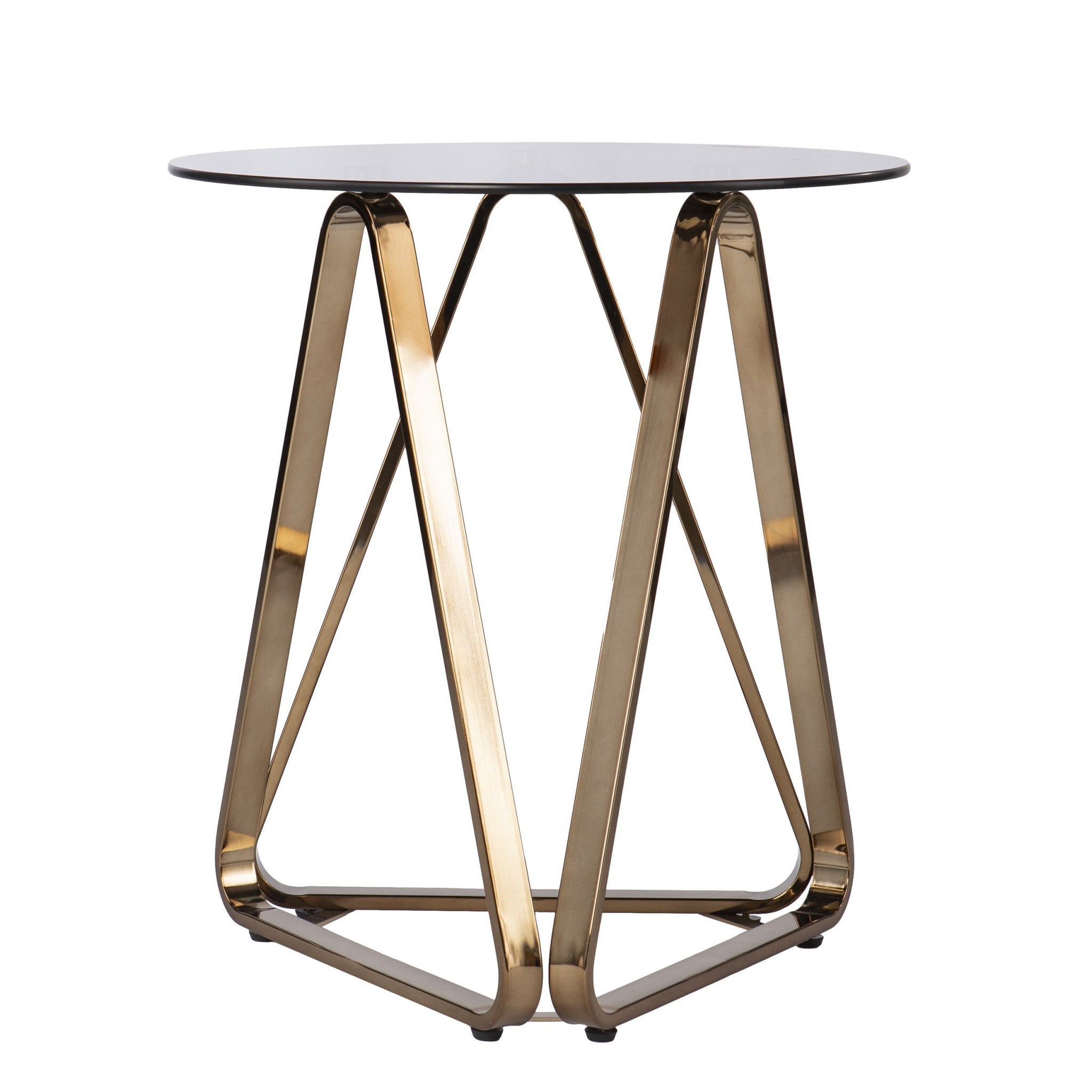 24" Champagne Glass And Iron Round End Table-0