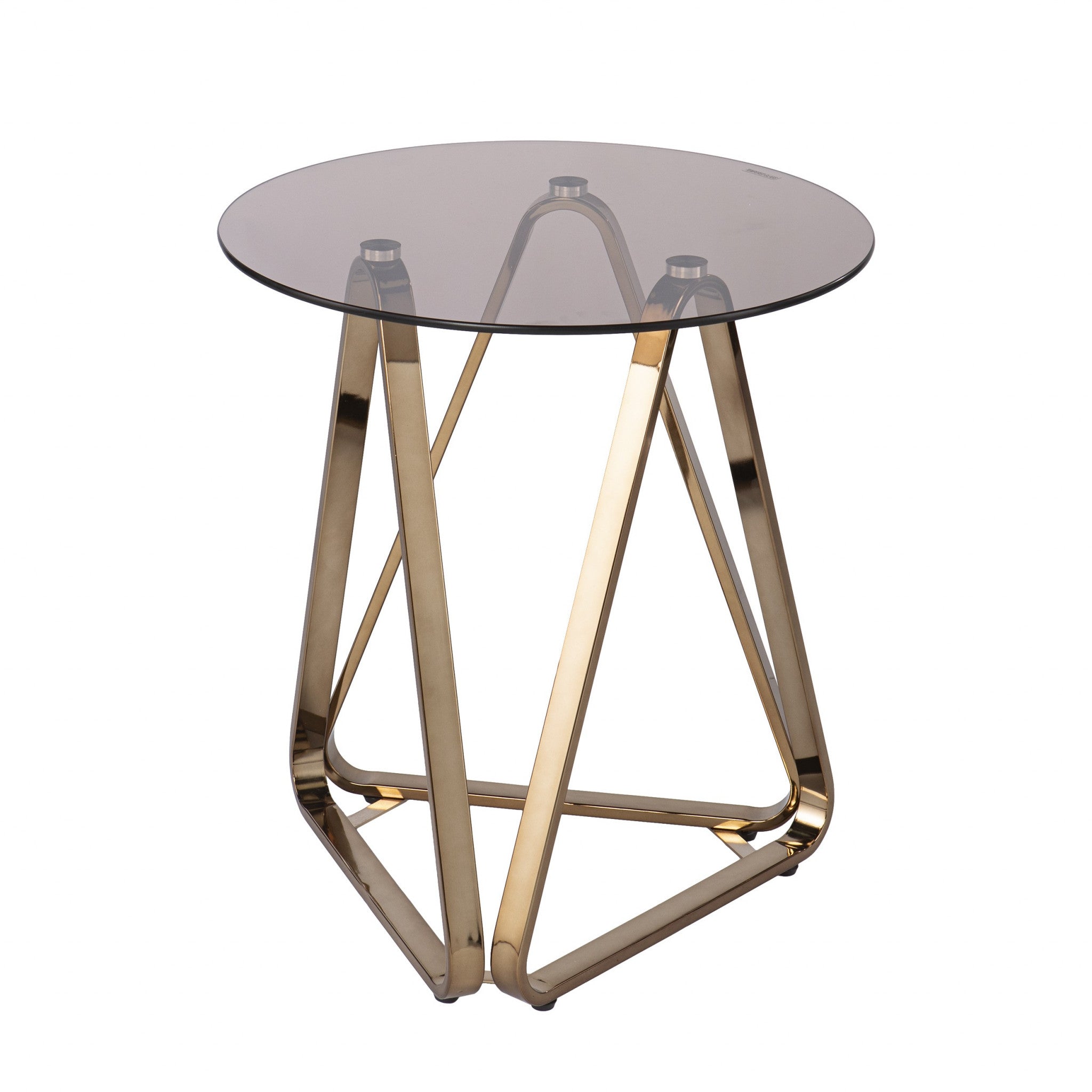 24" Champagne Glass And Iron Round End Table-1