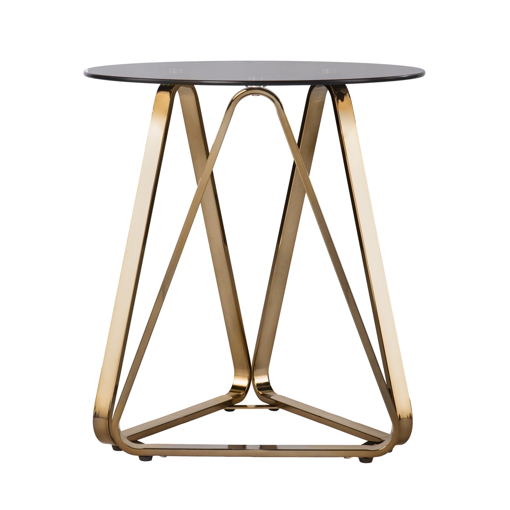 24" Champagne Glass And Iron Round End Table-2
