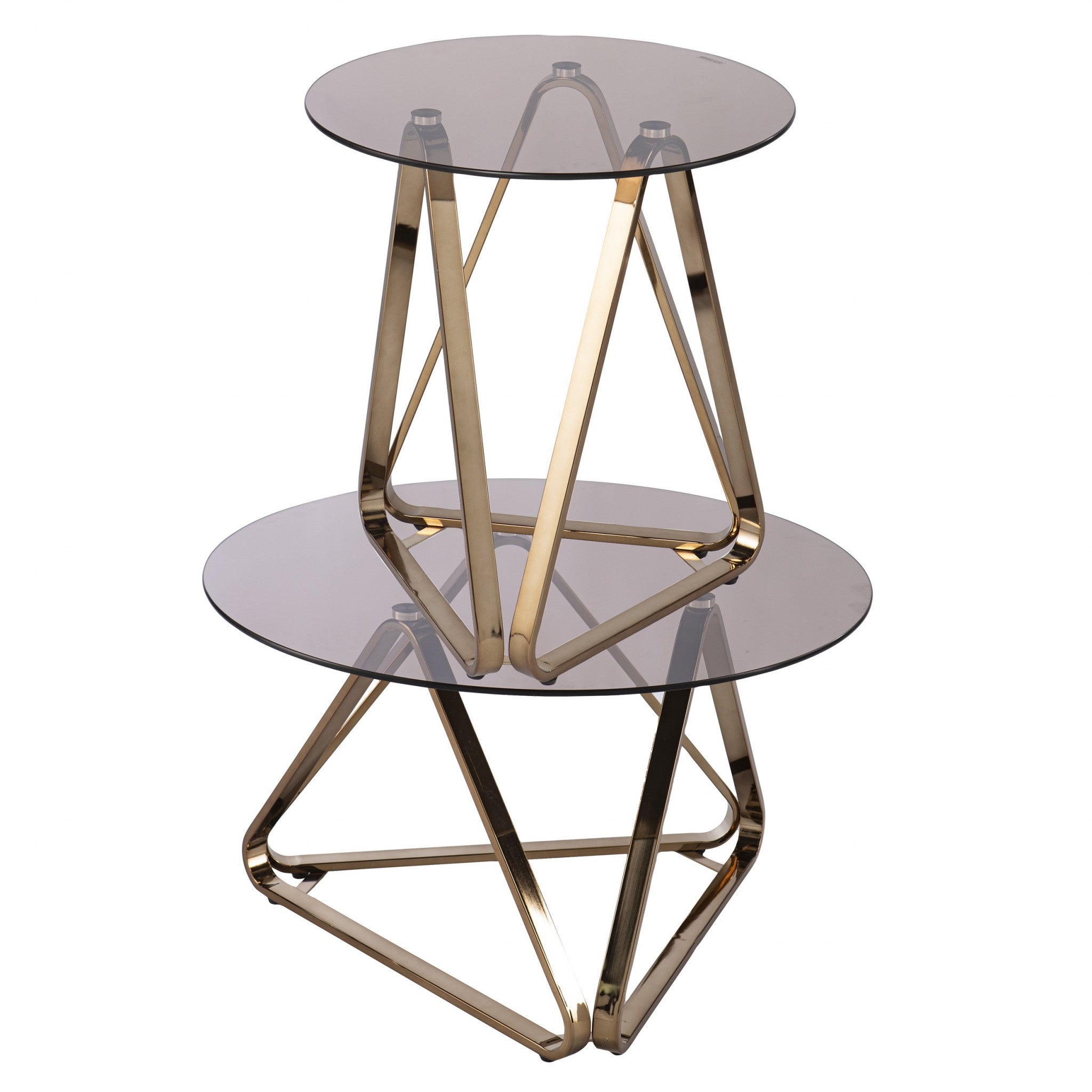 24" Champagne Glass And Iron Round End Table-4