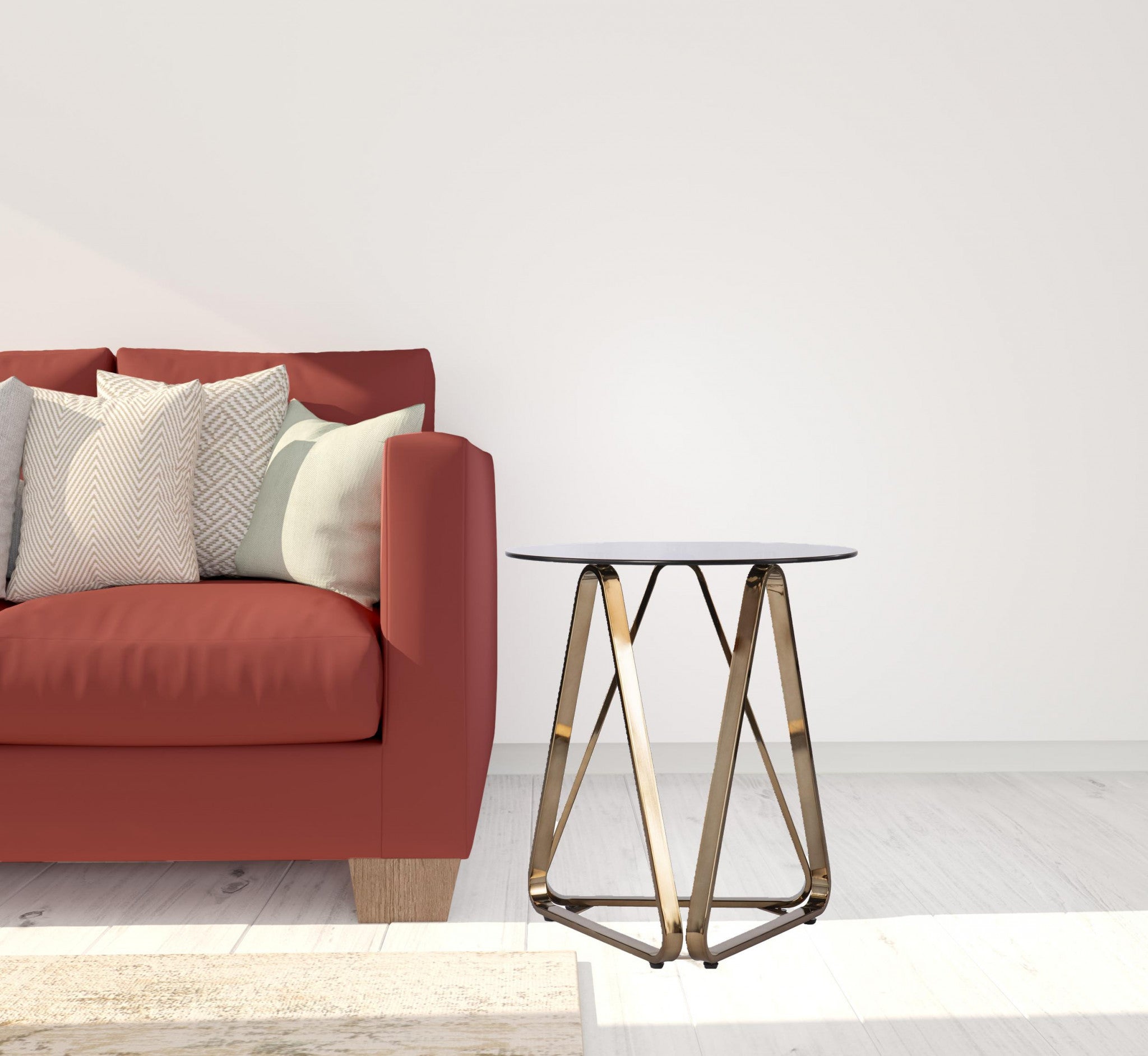 24" Champagne Glass And Iron Round End Table-5