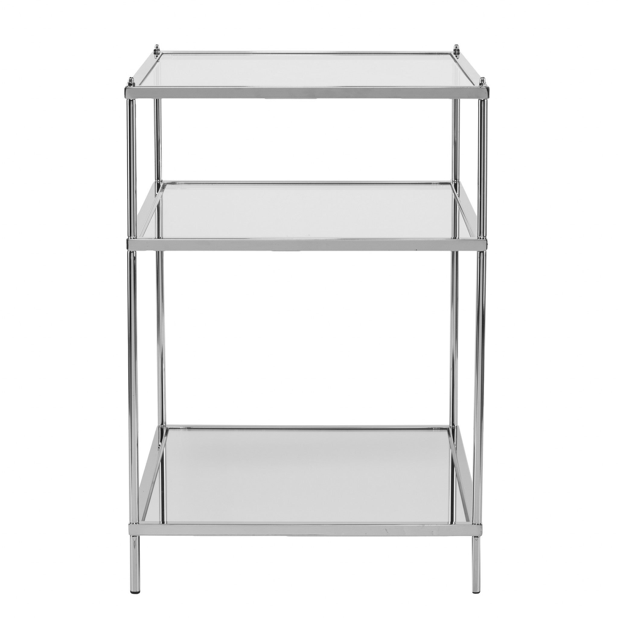 27" Silver Mirrored Glass And Iron End Table With Shelf-2