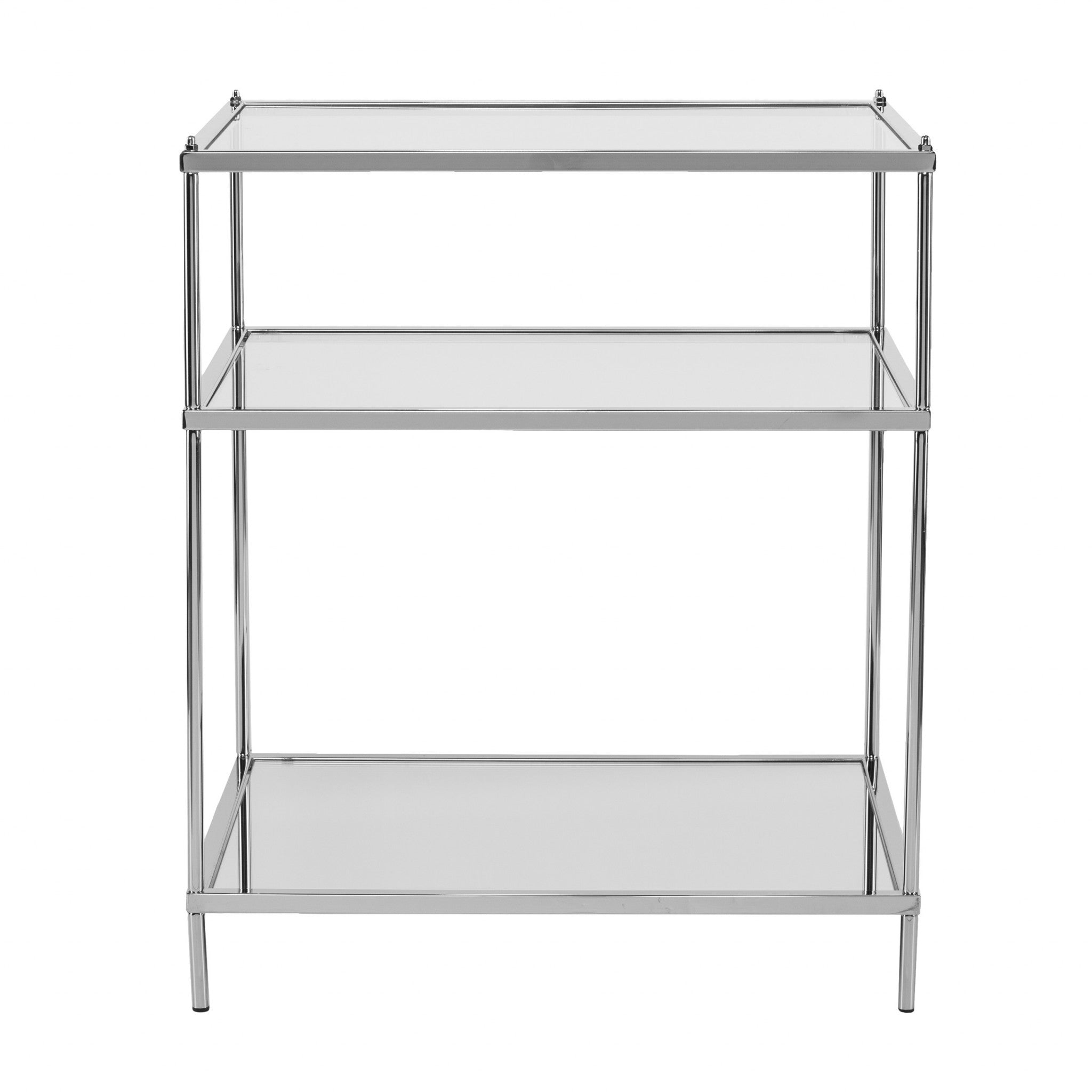 27" Silver Mirrored Glass And Iron End Table With Shelf-4