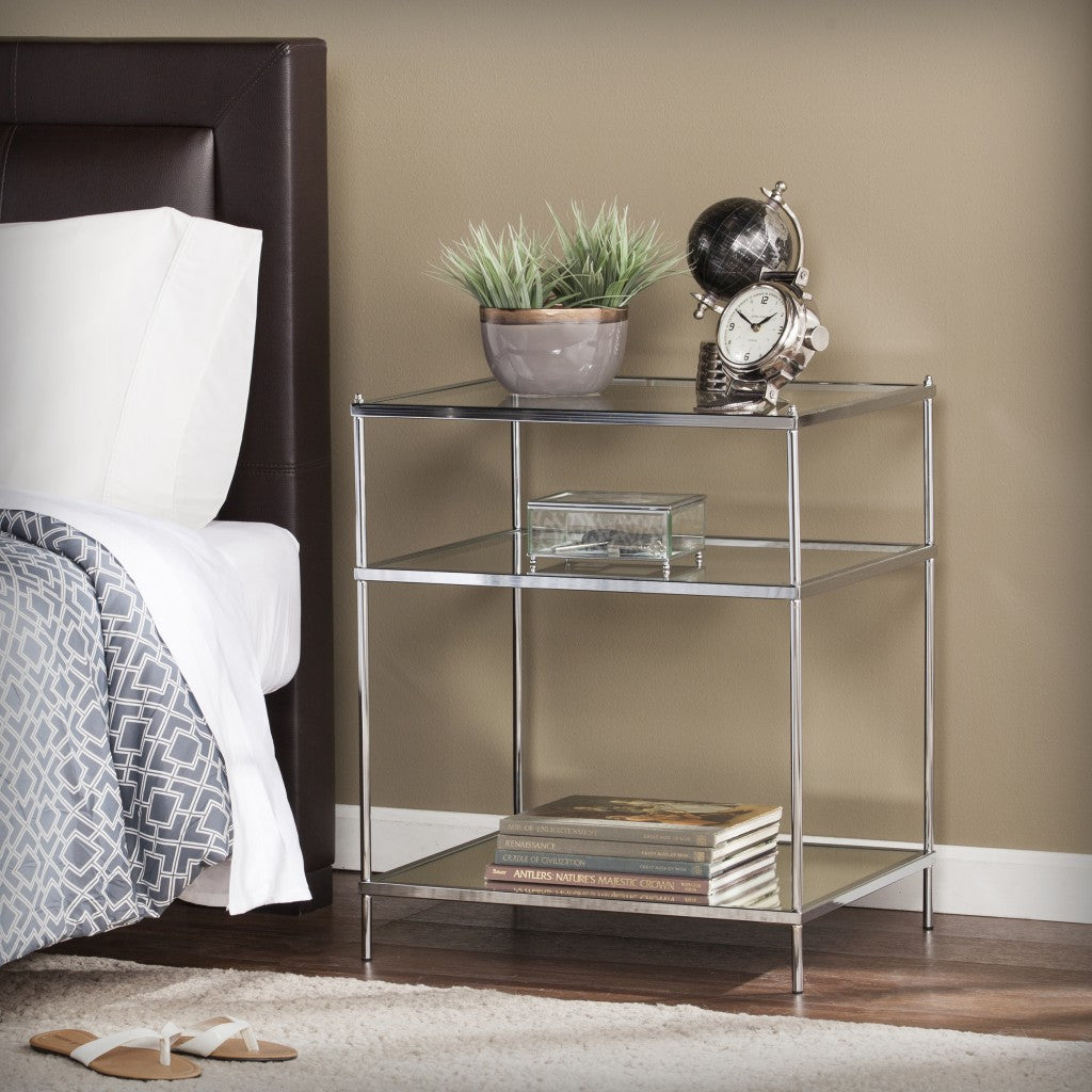 27" Silver Mirrored Glass And Iron End Table With Shelf-8