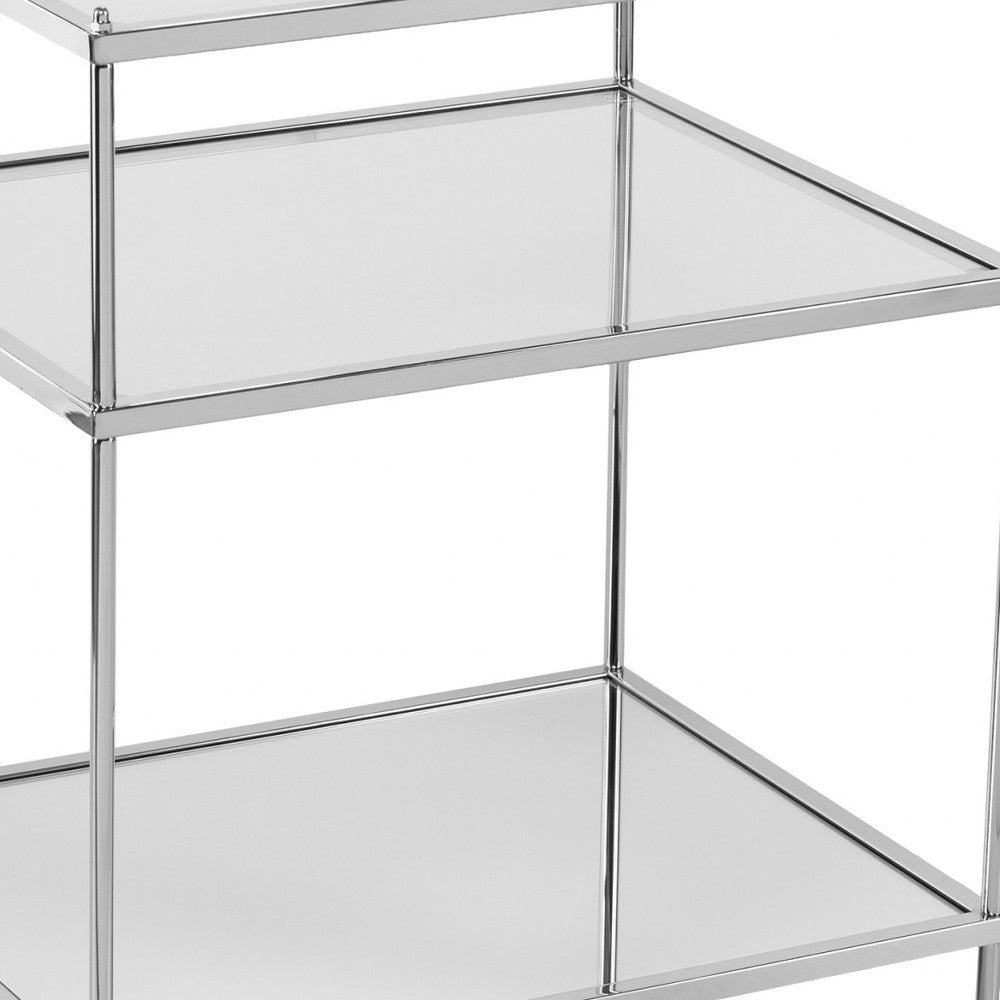 27" Silver Mirrored Glass And Iron End Table With Shelf-5