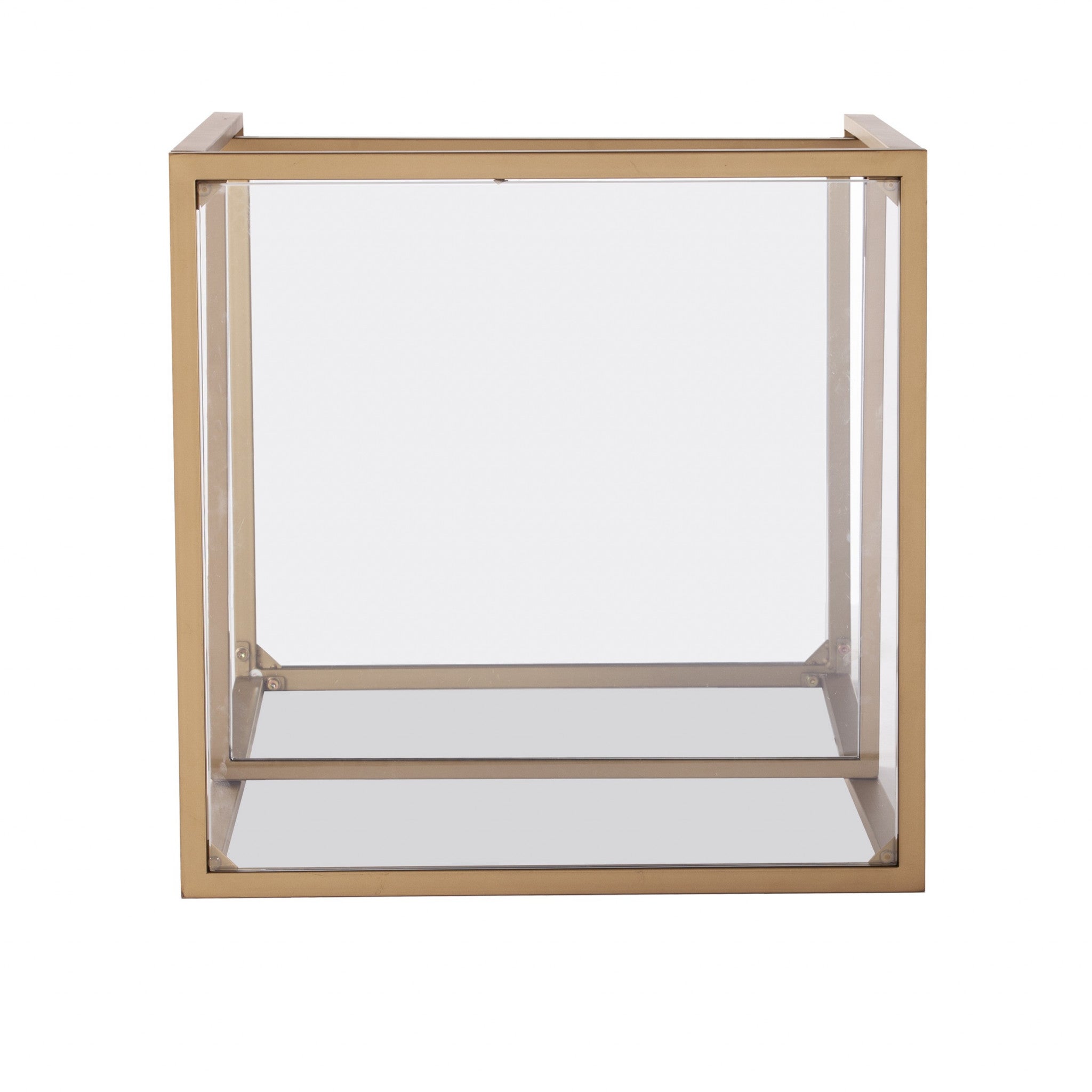 24" Gold Glass And Iron Square Mirrored End Table With Shelf-1
